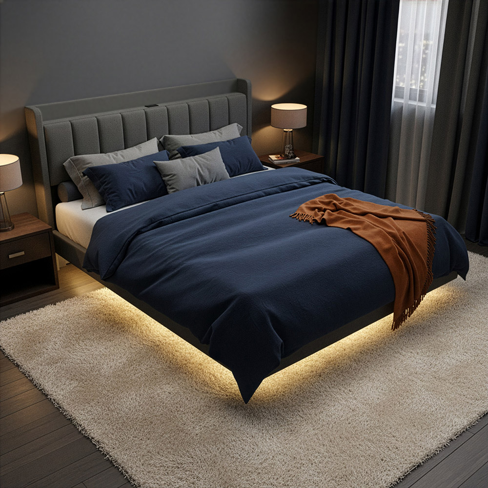 Lit LED MELURA avec matelas gris foncé - 160 x 200 cm