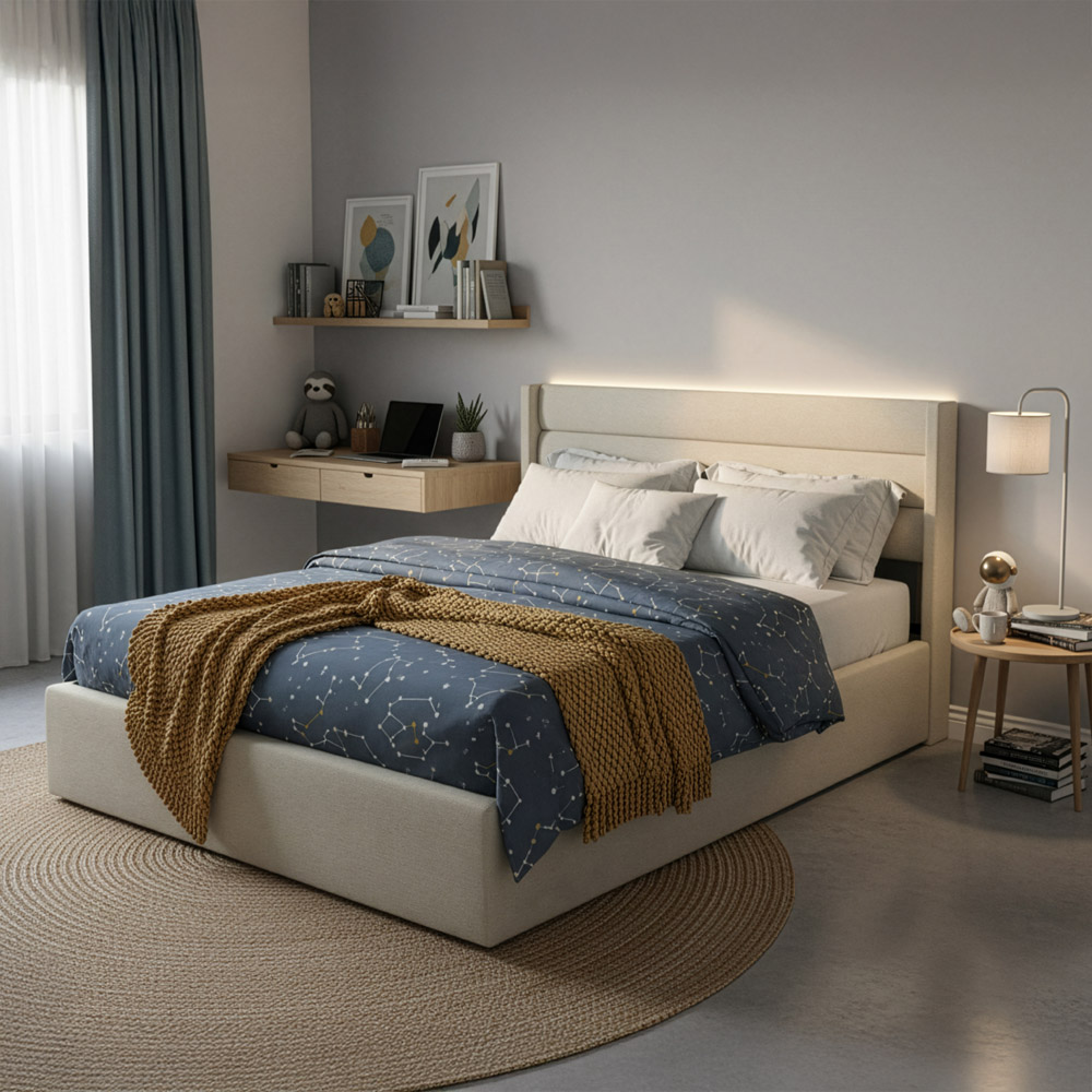 Lit LED SORINA avec matelas Beige - 140 x 200 cm