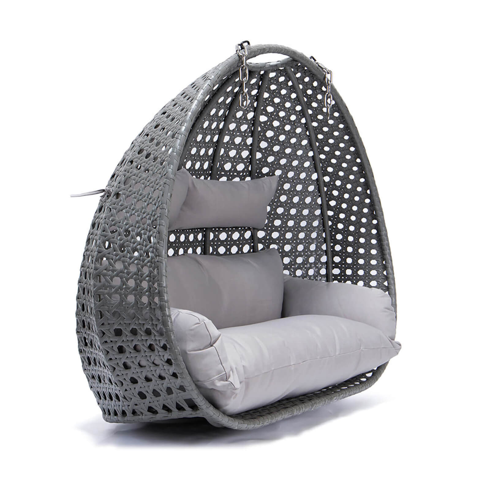 Home Deluxe Fauteuil suspendu en poly rotin avec panier et coussin TWIN - Gris