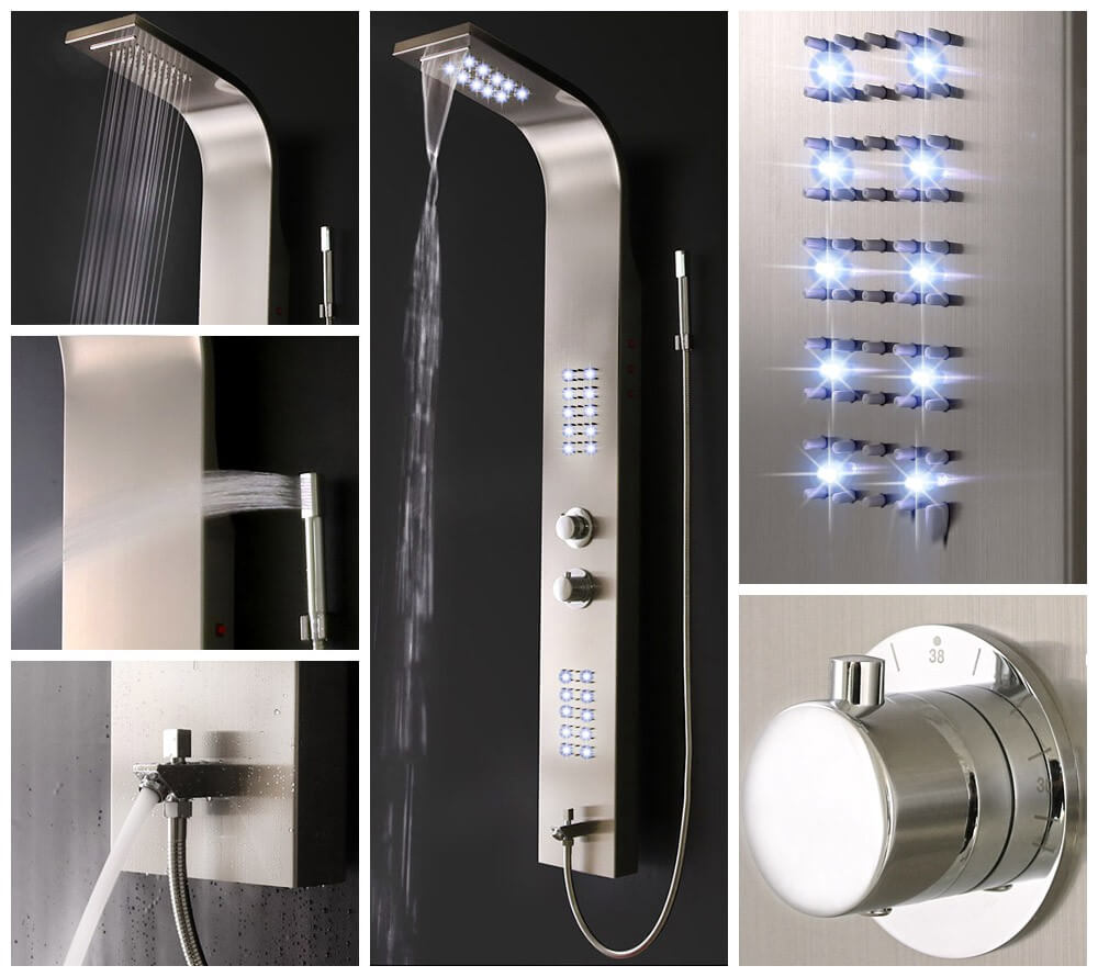 Home Deluxe Panneau de douche LED avec douche à effet pluie ORINOCO