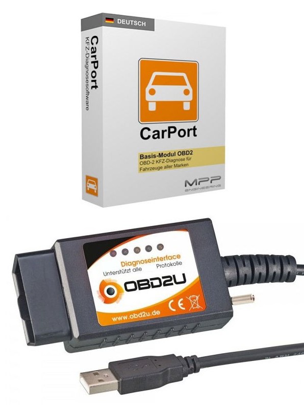 E327 USB OBD 2 Diagnose-Interface DEUTSCHE SOFTWARE Carport für viele Fahrzeuge
