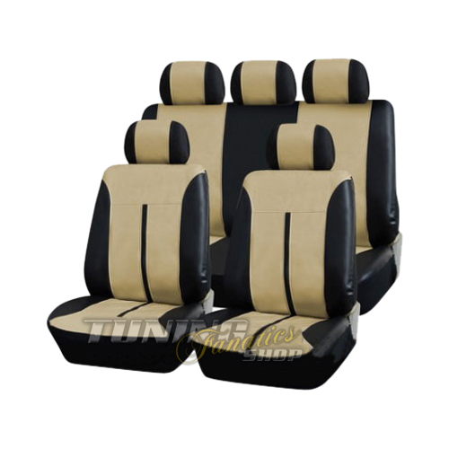 Premium Kunstleder Sitzbezug Auto Sitzbezüge Schwarz-Beige SET viele Fahrzeuge