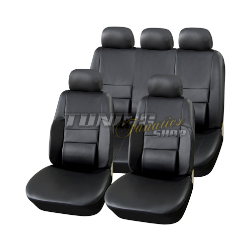 PREMIUM Kunstleder Sitzbezug Auto Sitzbezüge Schwarz Lordose für viele Fahrzeuge