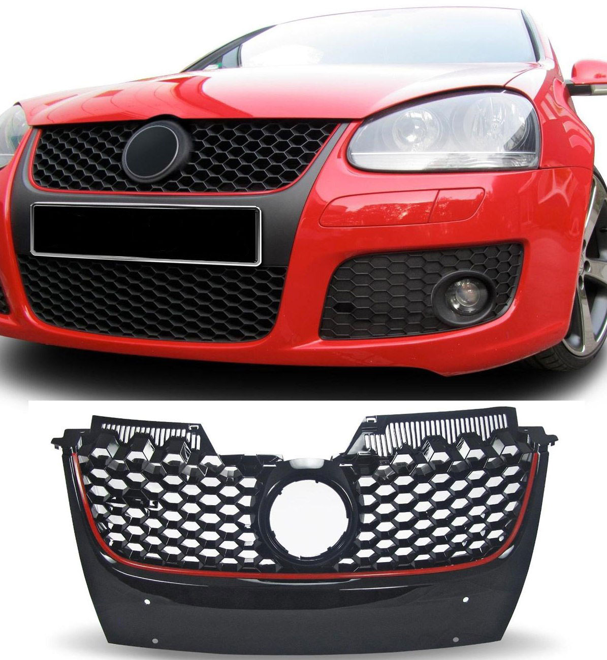 Kühlergrill Sportgrill Front Grill Waben Gitter GTI Look Rot für VW Golf 5 V