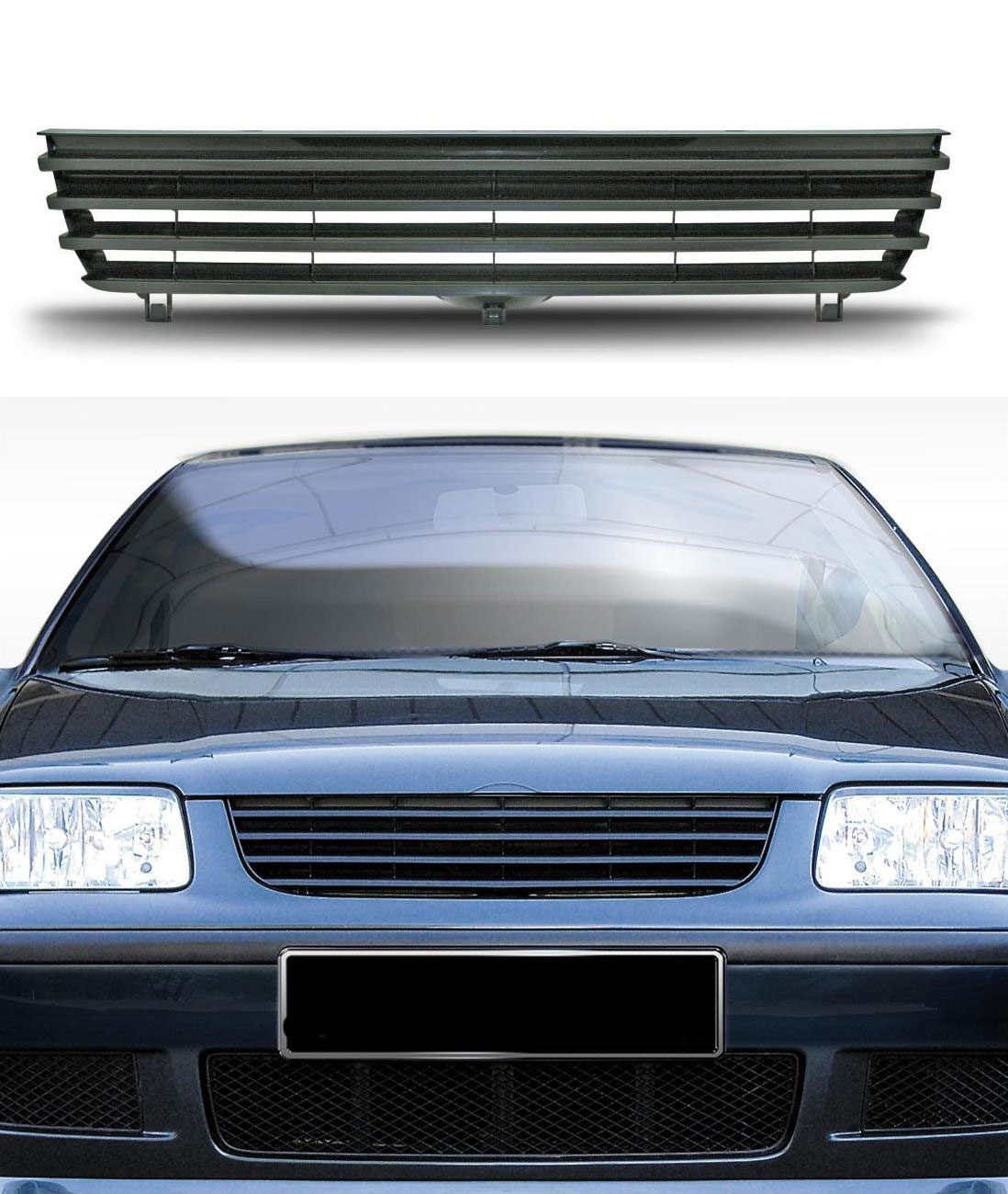 Kühlergrill Sportgrill Gitter Front Grill ohne Emblem Schwarz für VW Polo 6N2