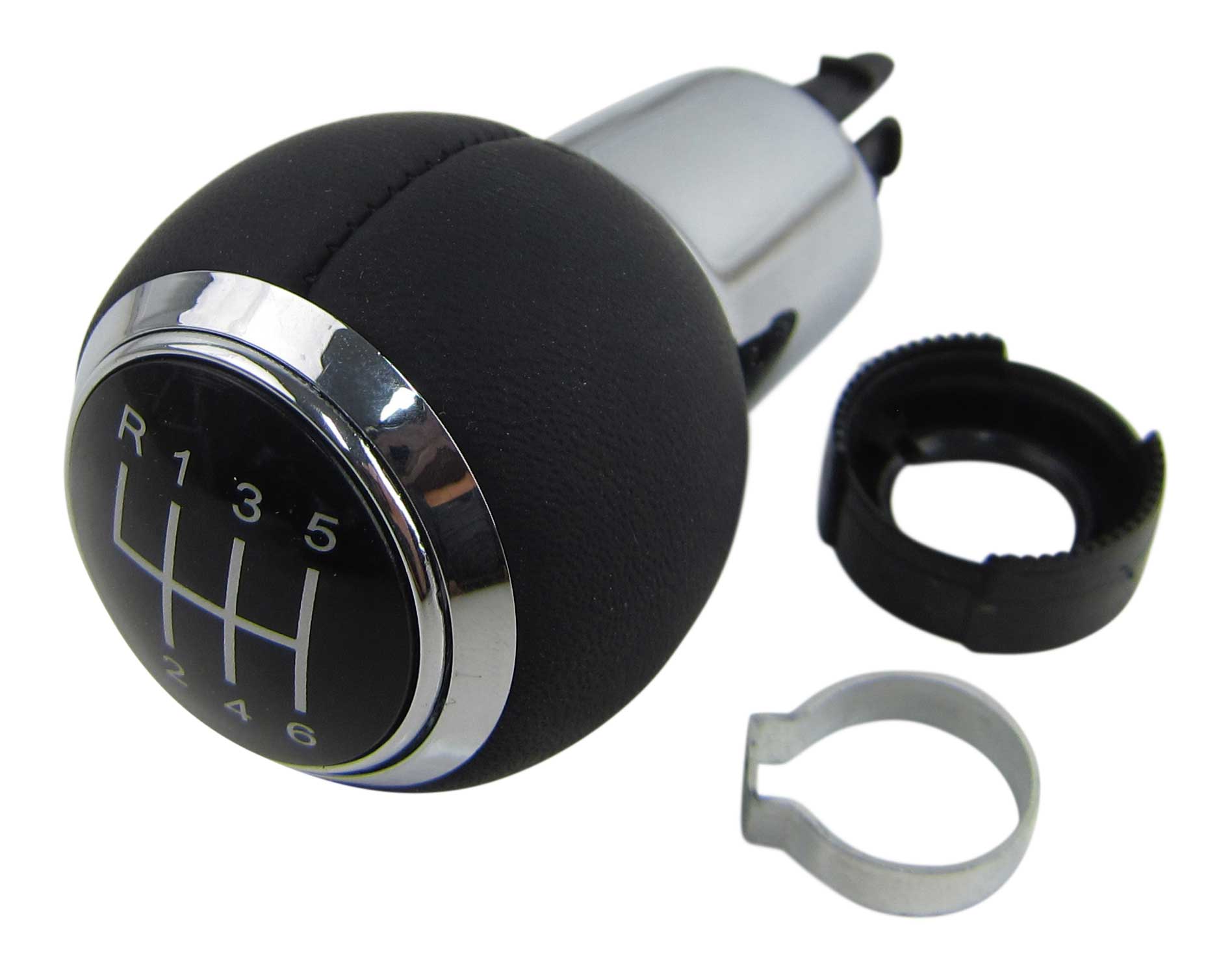 PREMIUM Schaltknauf Knauf Schwarz Chrom Alu Leder 6-Gang für VW Audi Seat Skoda