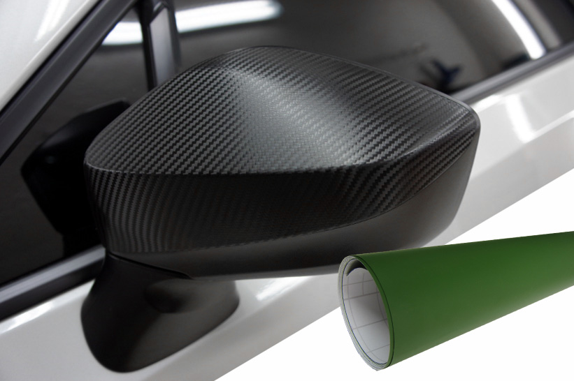 PREMIUM Spiegel Spiegelgehäuse Kappe Design Folie in Olive Nato Grün Matt