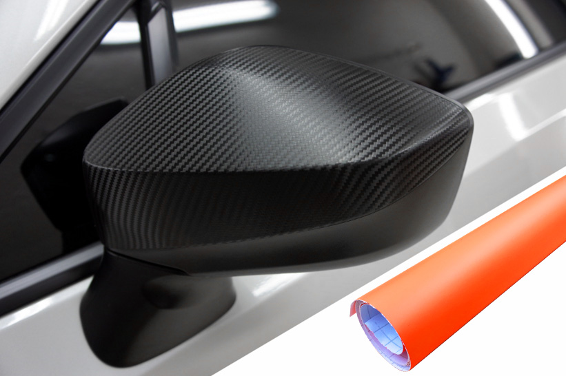 PREMIUM Spiegel Spiegelgehäuse Kappe Design Folie Orange Matt viele Fahrzeuge