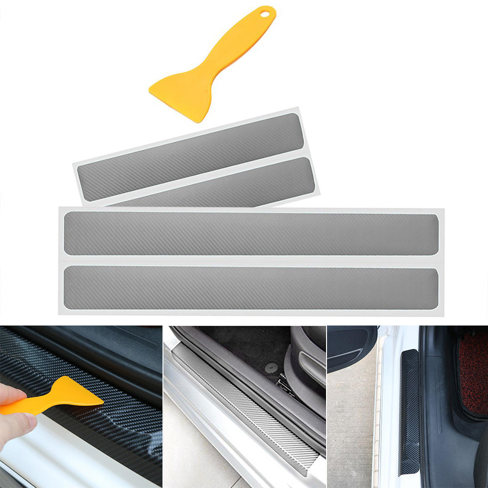 4x Einstiegsleiste Tür Leisten Verkleidung Design Folie Rakel Carbon Silber Grau