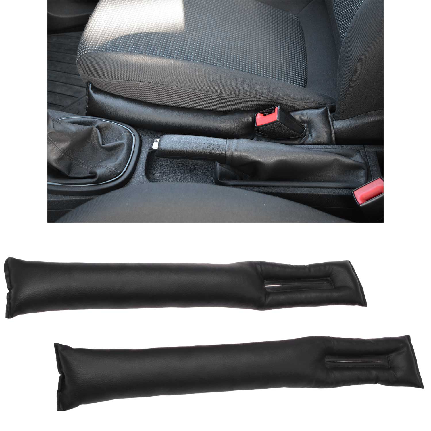 2x Autositz Lückenfüller Kunstleder Schwarz Polster Sitz Mittelkonsole Auto PKW