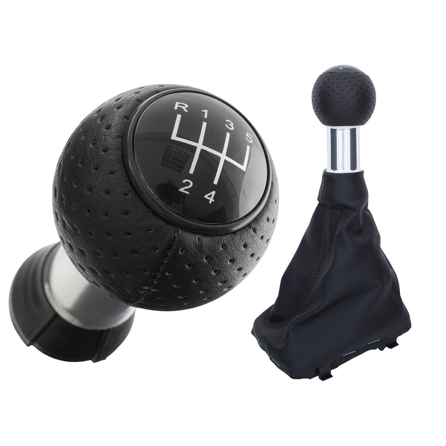 PREMIUM Schaltknauf Edition Loch-Leder Alu Ring Schwarz 5-Gang für Audi A4 S4 8E