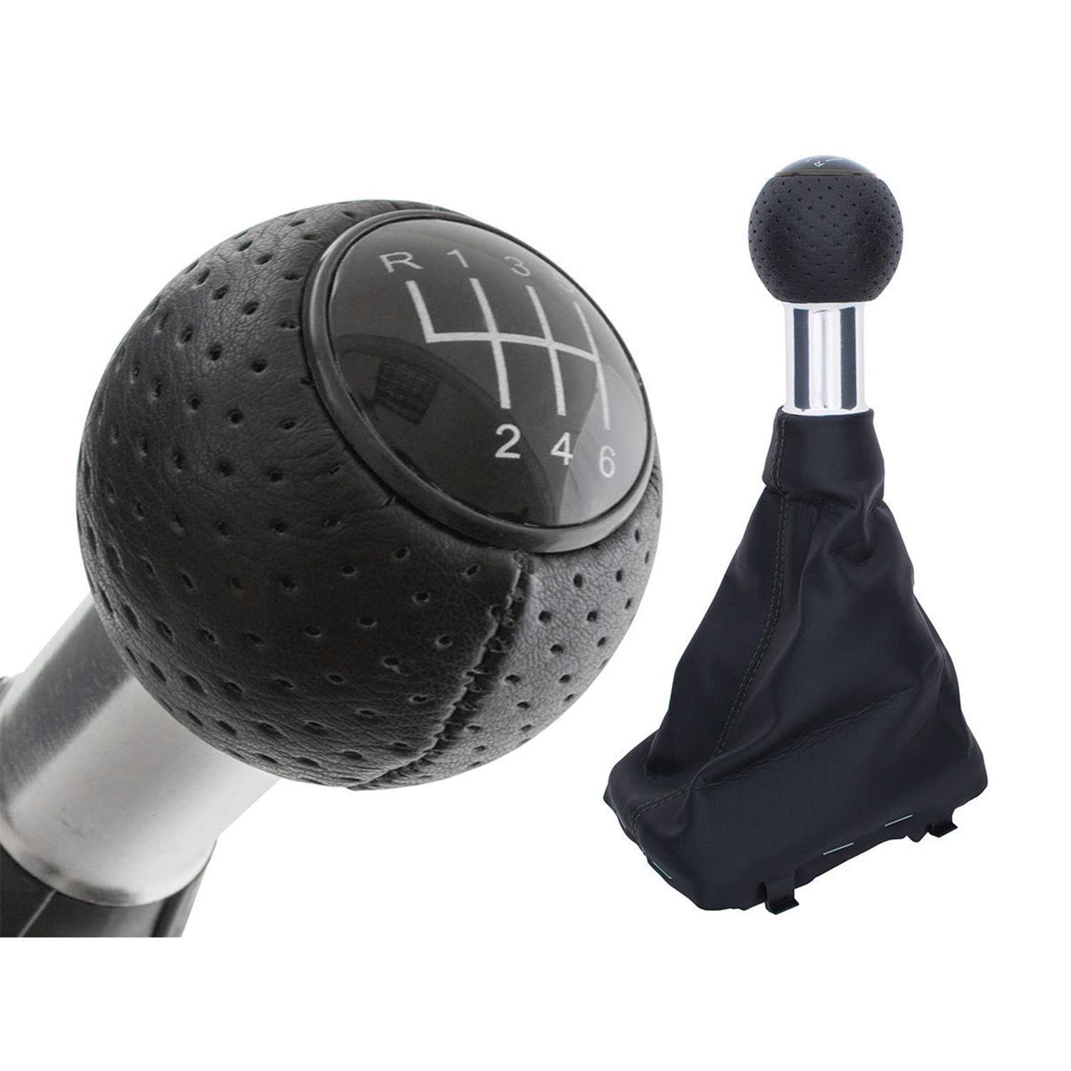 PREMIUM Schaltknauf Edition Loch-Leder Alu Ring Schwarz 6-Gang für Audi A4 S4 8E