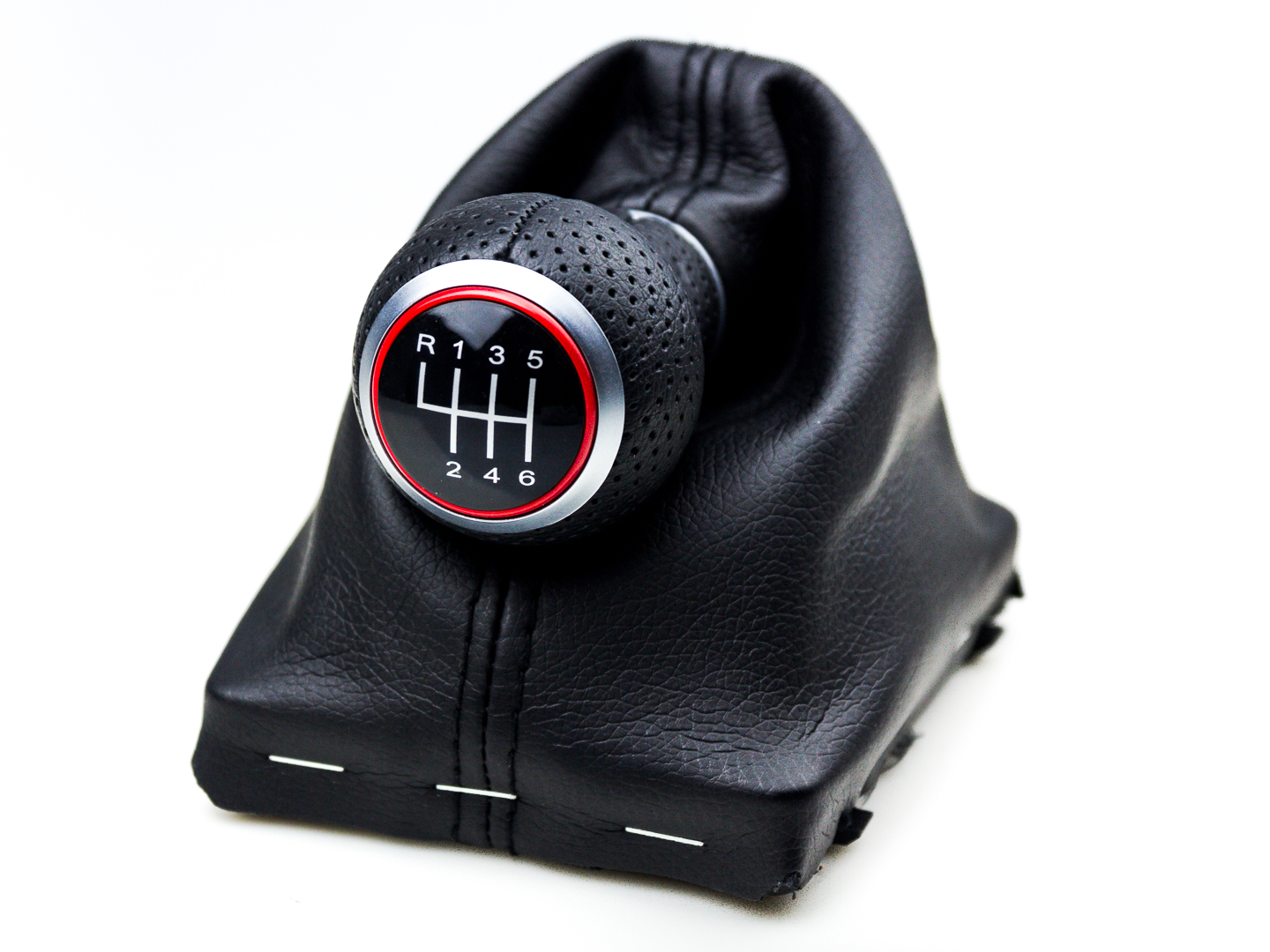 PREMIUM Schaltknauf Loch-Leder Alu Schwarz Ring Rot 6-Gang für Audi A6 4F C6 04-