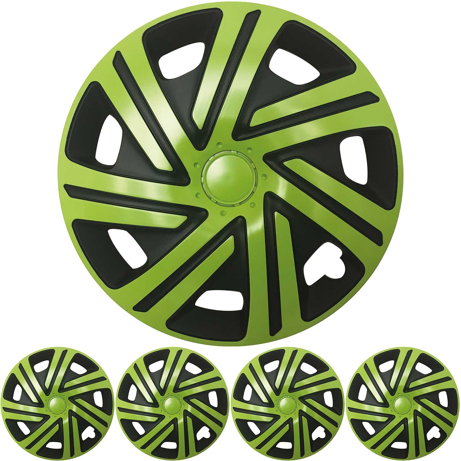 4x PREMIUM DESIGN Radkappen Radzierblenden Set 'Cyrkon' 16 ZOLL in Grün Schwarz