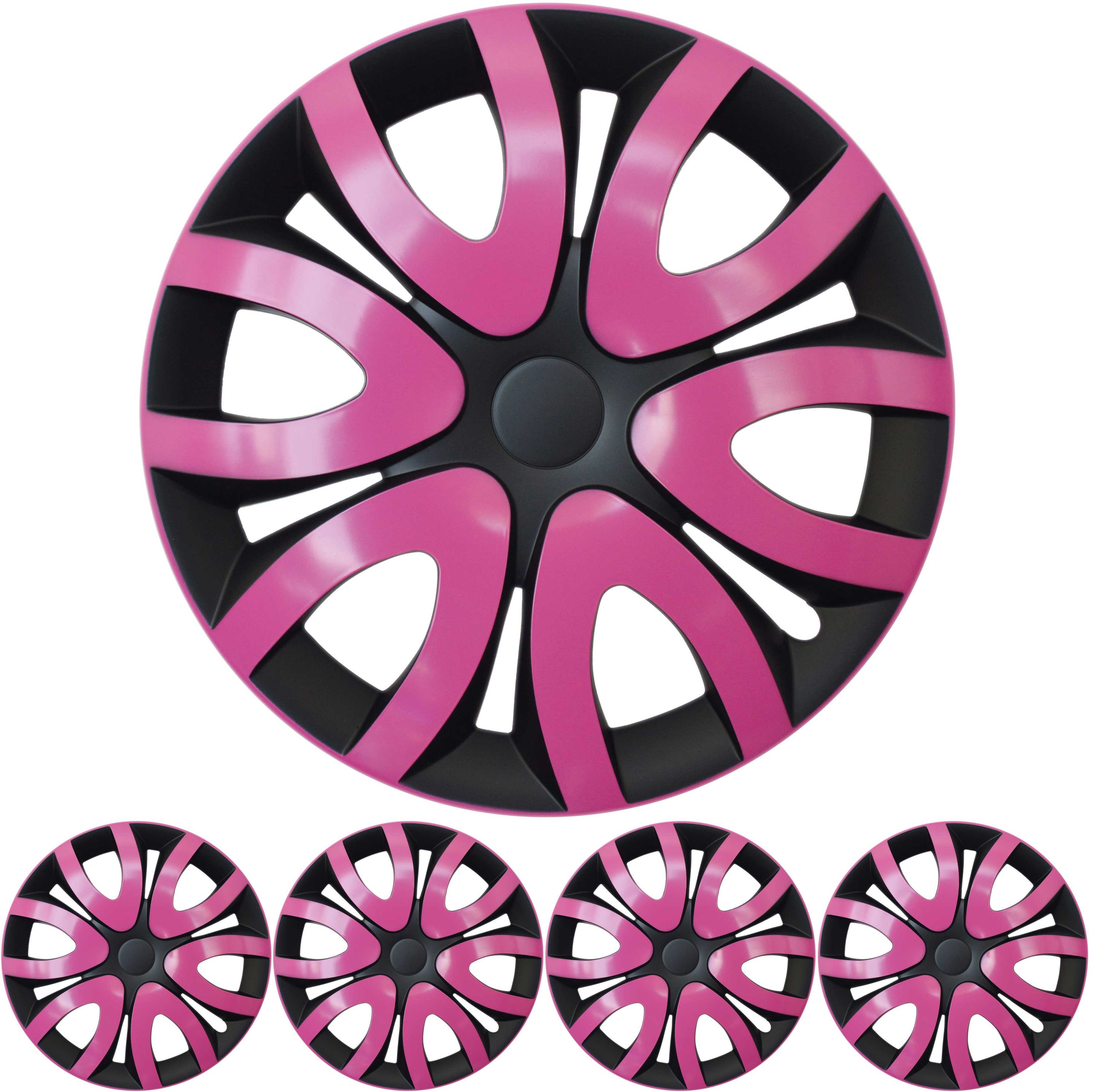 14 ZOLL 4x PREMIUM DESIGN Radkappen Radzierblenden Set Mika in Pink / Schwarz