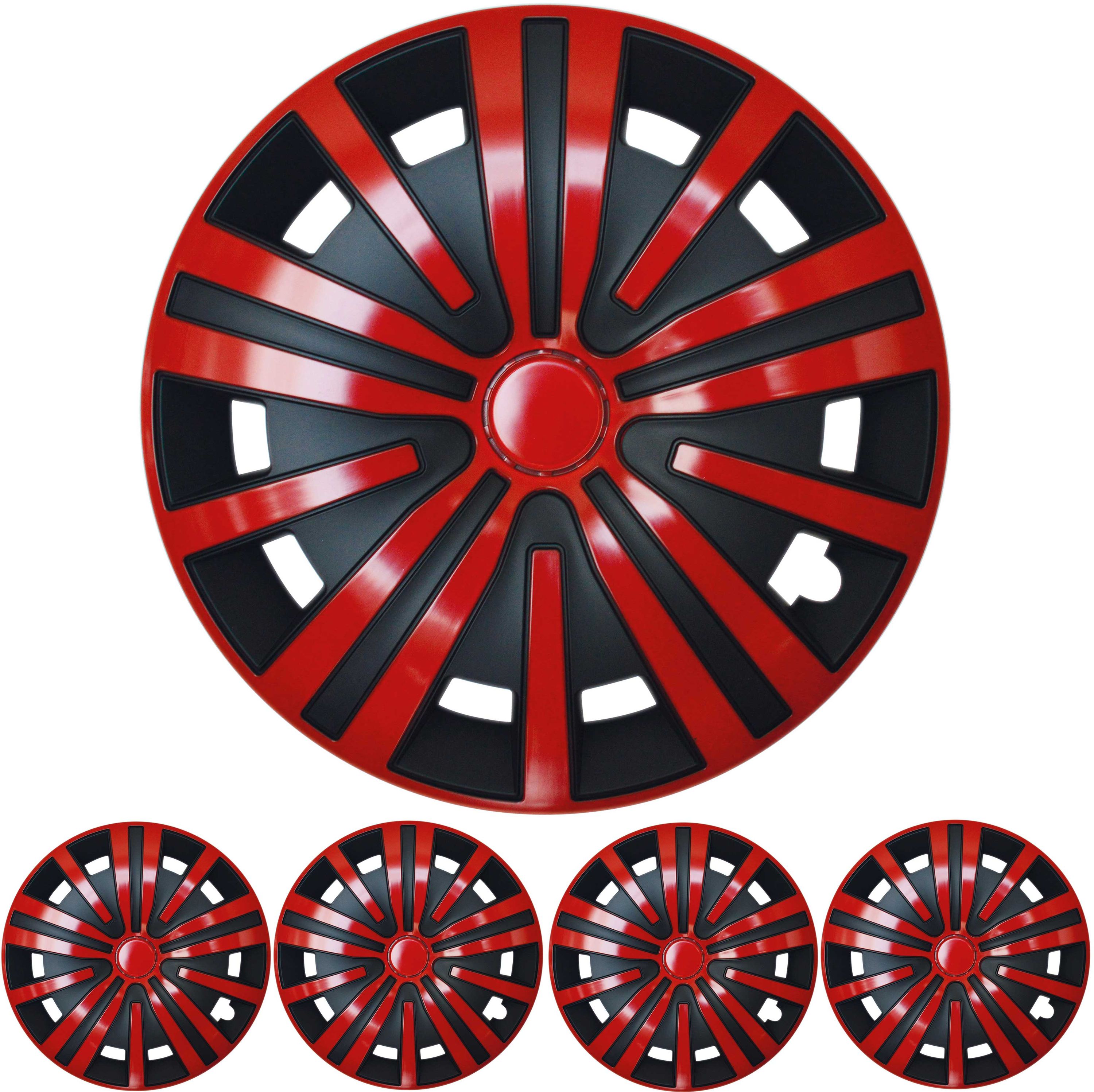 16 ZOLL 4x PREMIUM DESIGN Radkappen Radzierblenden Set 'Spinel' in Rot / Schwarz