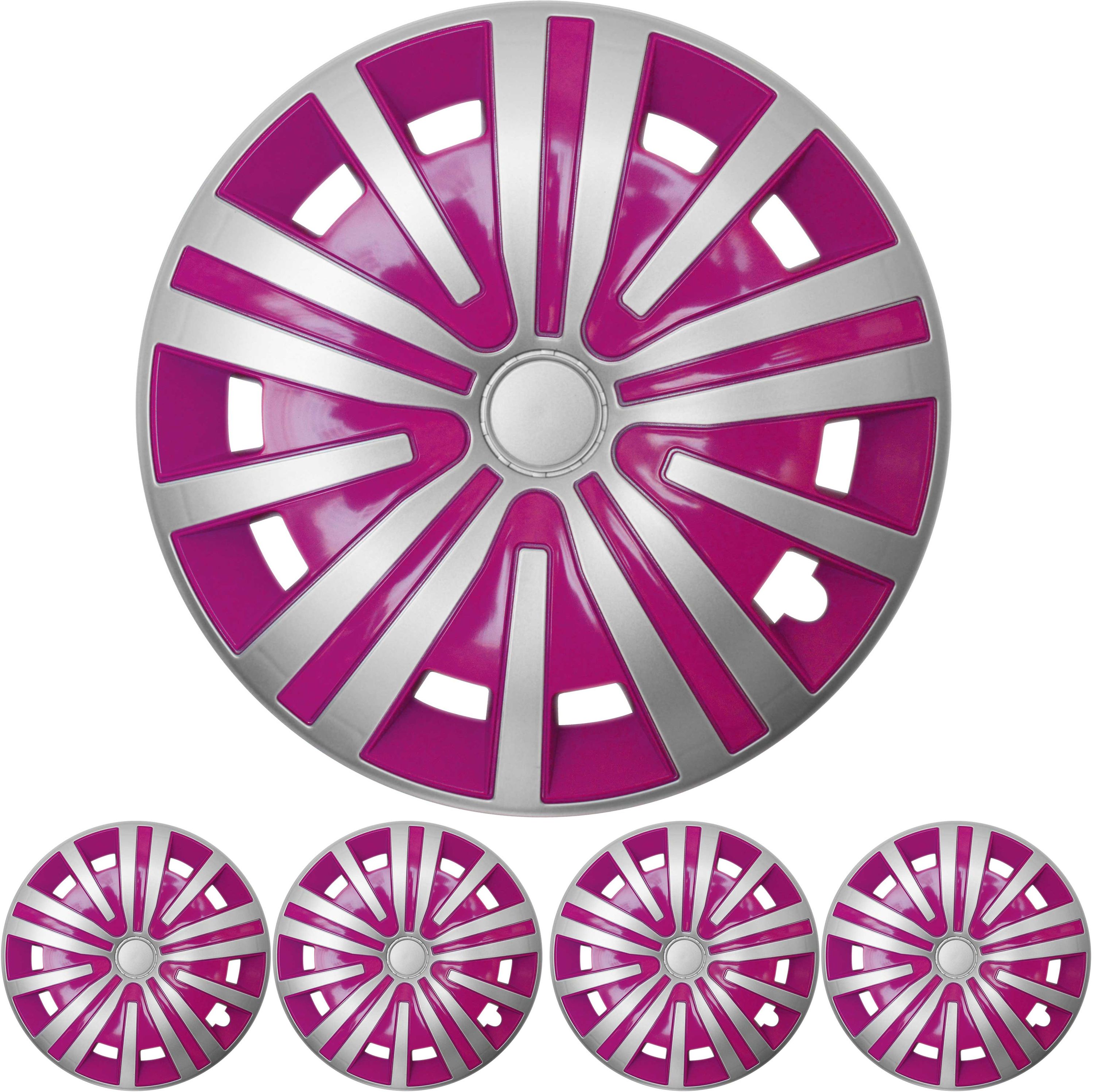 16 ZOLL 4x PREMIUM DESIGN Radkappen Radzierblenden Set Spinel in Silber / Pink