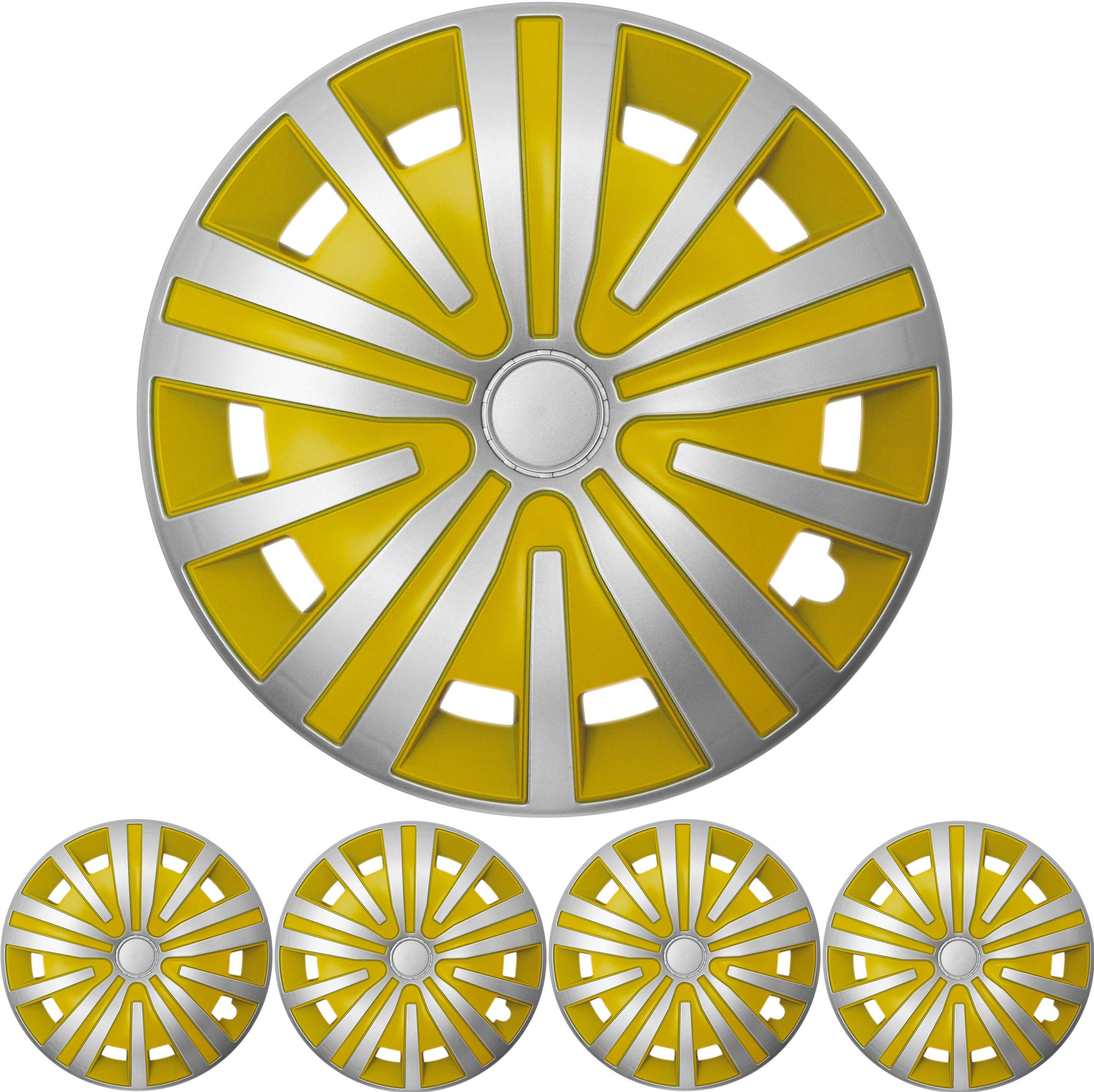 4x PREMIUM DESIGN Radkappen Radzierblenden Set Spinel 15 ZOLL in Silber / Gelb