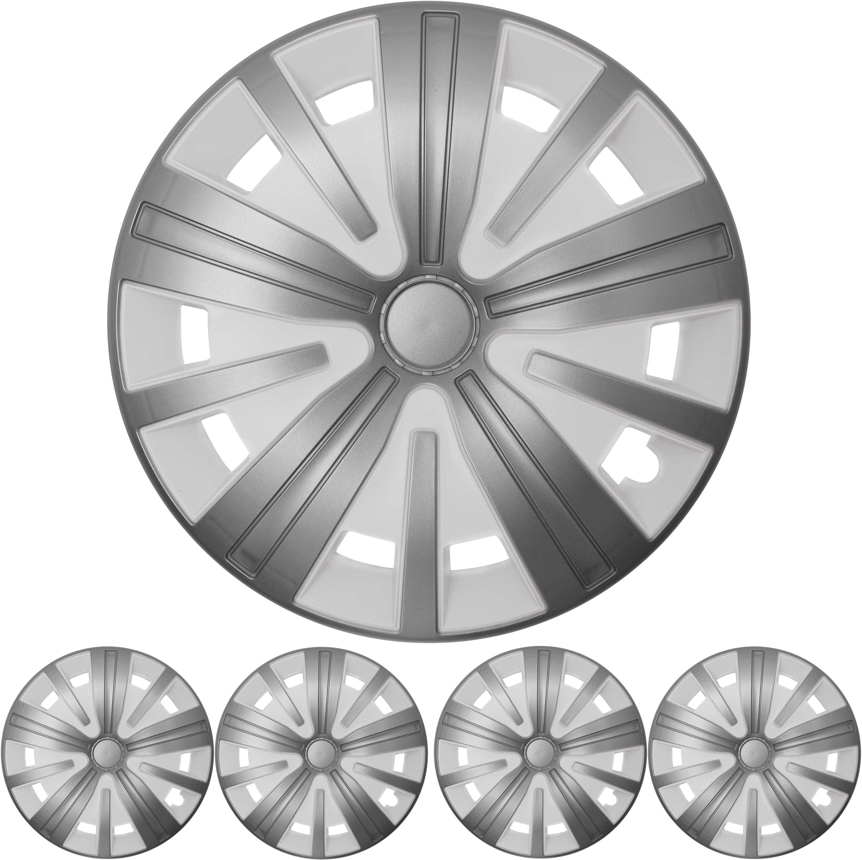 15 ZOLL 4x PREMIUM DESIGN Radkappen Radzierblenden Spinel BIS in Silber / Weiß