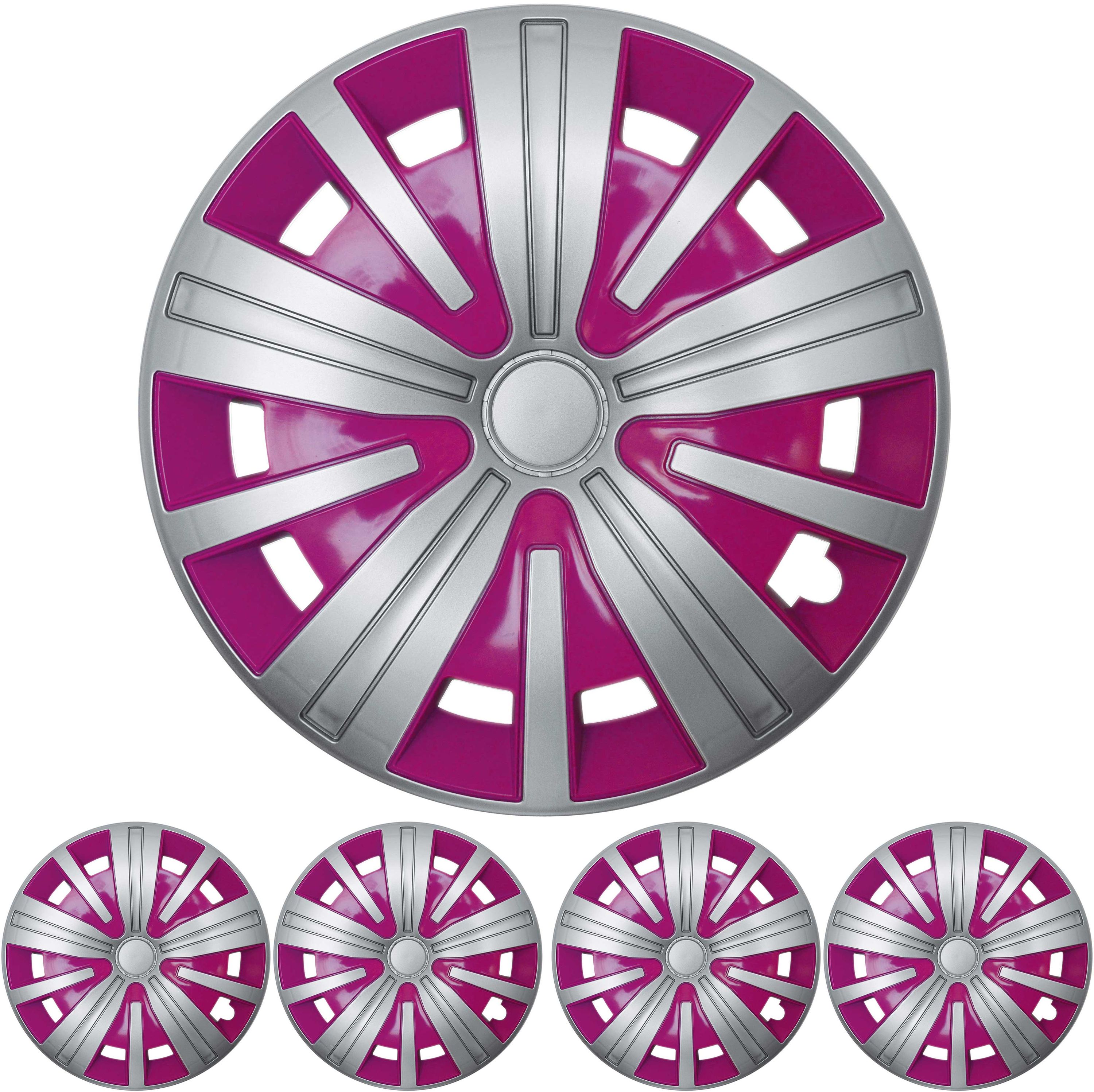 16 ZOLL 4x PREMIUM DESIGN Radkappen Radzierblenden Spinel BIS in Silber / Pink