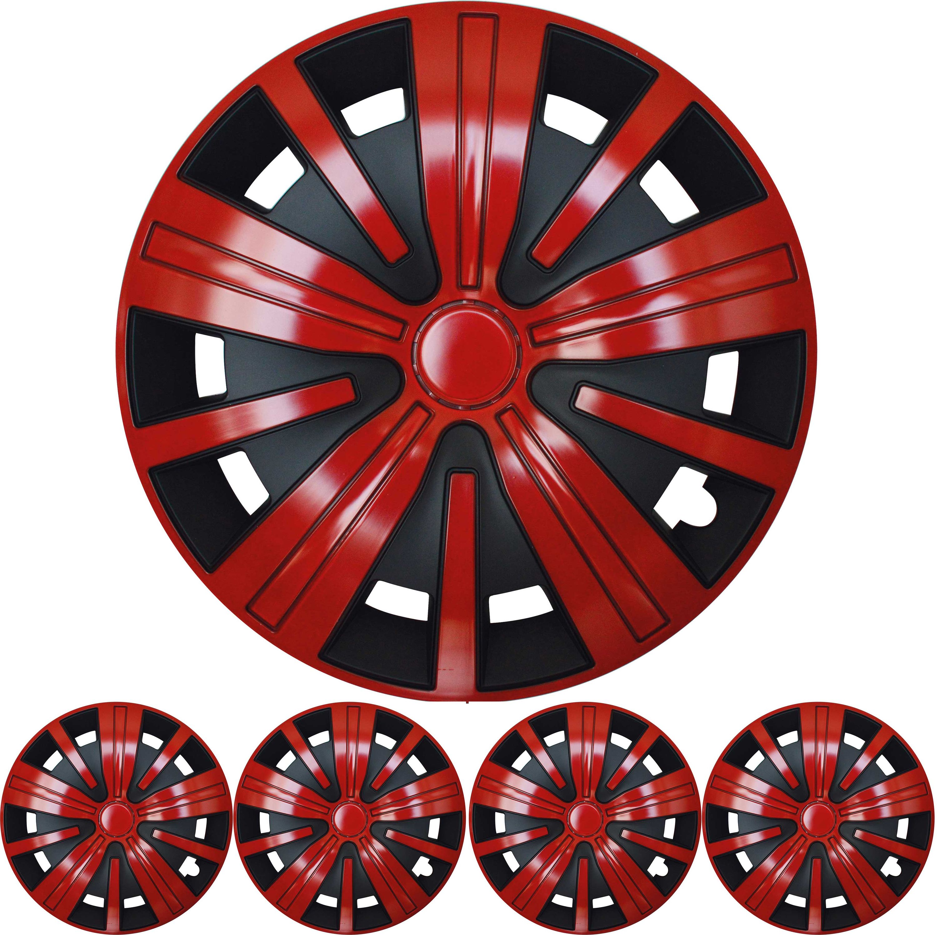 4x PREMIUM DESIGN Radkappen Radzierblenden Spinel BIS 15 ZOLL in Rot / Schwarz