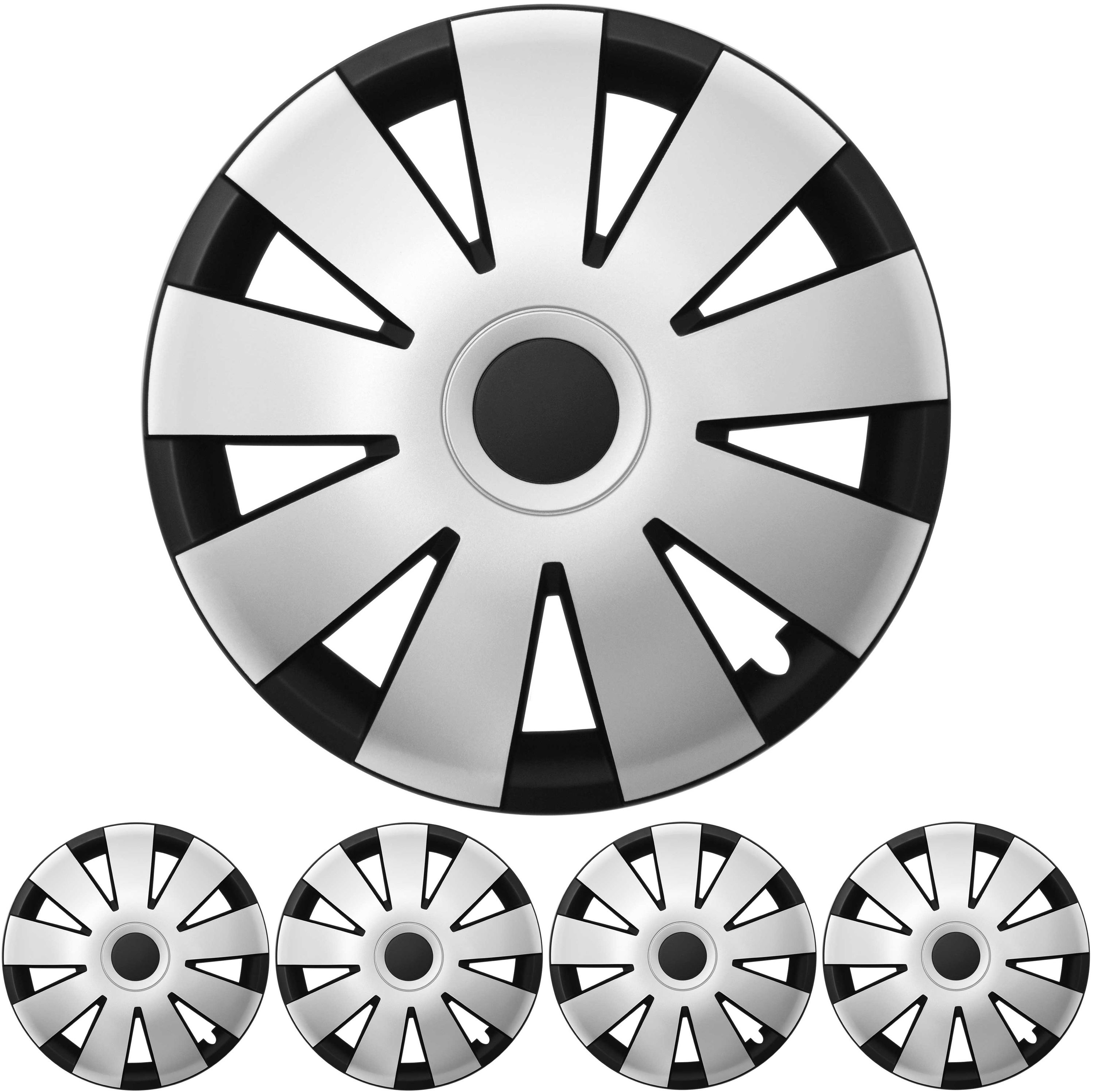 4x PREMIUM DESIGN Radkappen Radzierblenden 'Nefryt' 15 ZOLL in Schwarz / Silber
