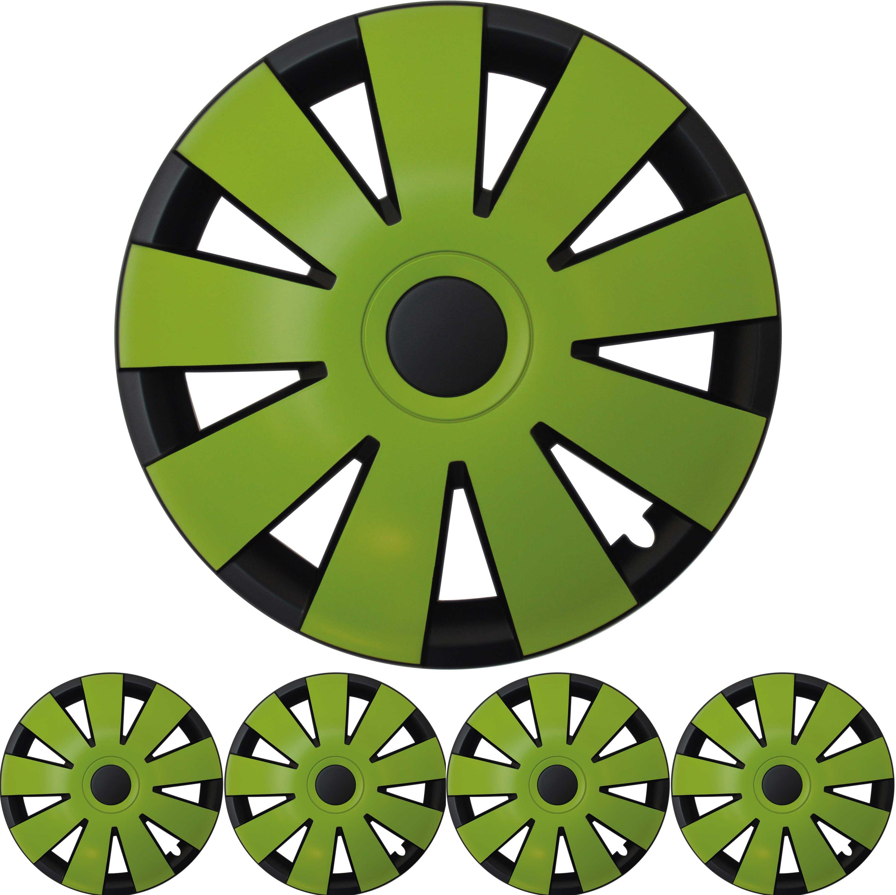 4x PREMIUM DESIGN Radkappen Radzierblenden 15 ZOLL 'Nefryt' in Schwarz / Grün