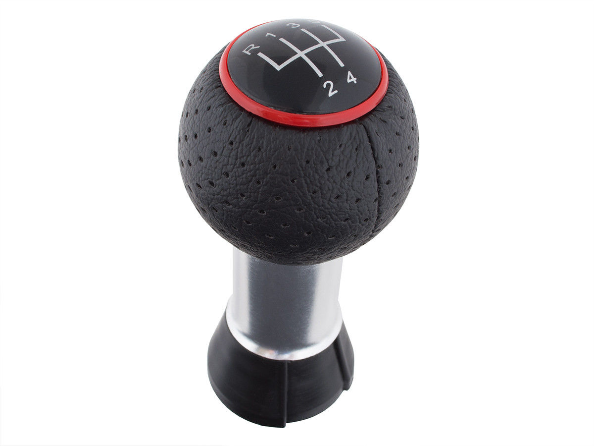 Schaltknauf Knauf Schwarz Loch Leder Ring Rot 5-Gang passend für viele Fahrzeuge