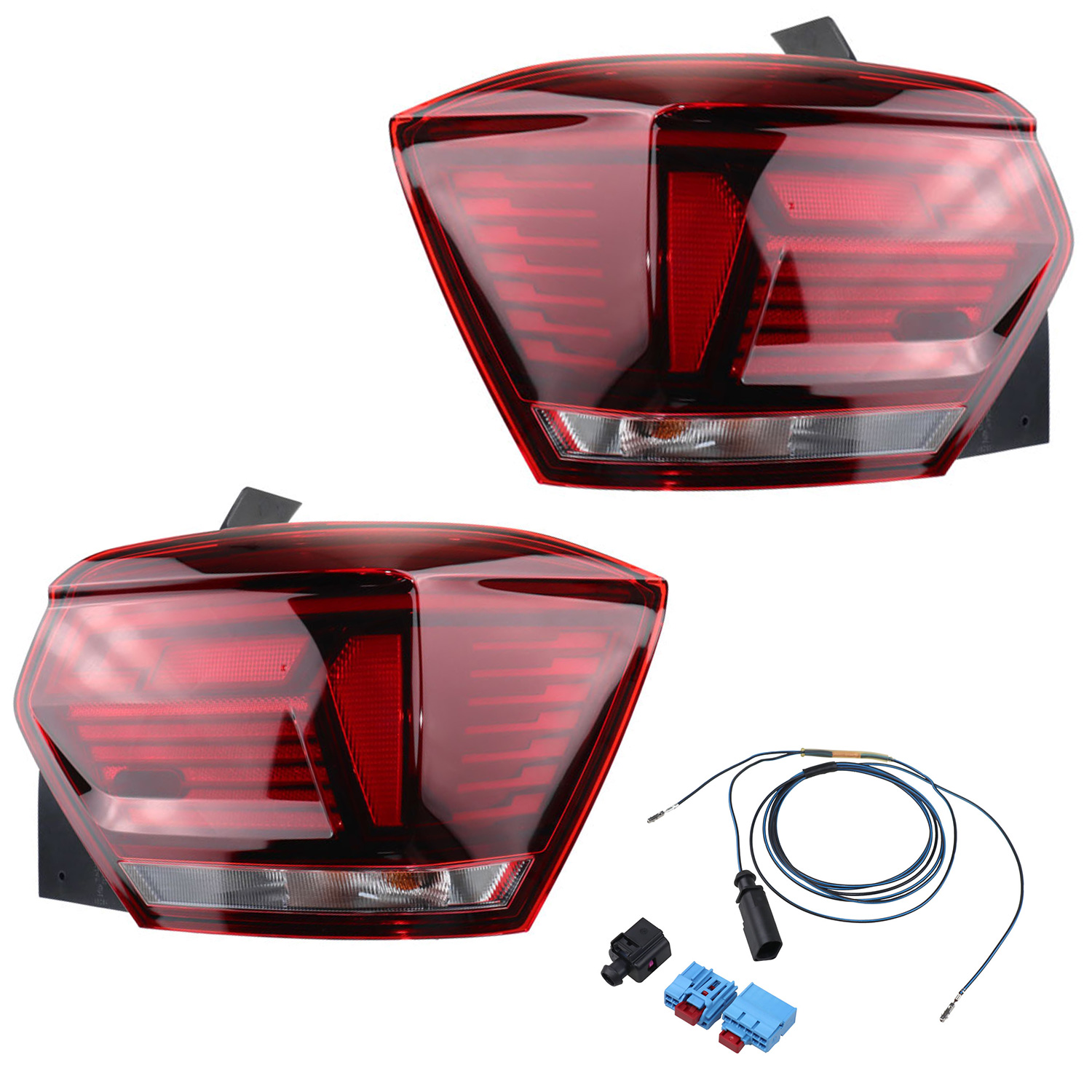 Original VW Rückleuchten Smoke + Kufatec Adapter Kabel Set für VW Polo AW1 2017-