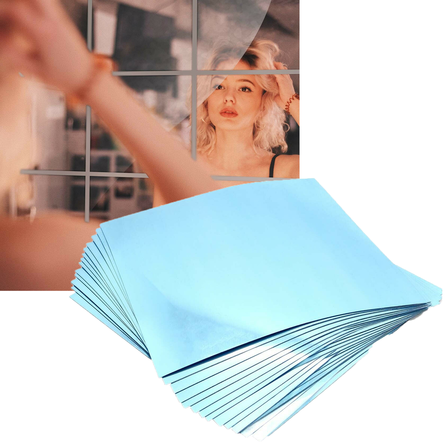 16 Stück Spiegel Folie Selbstklebende Wandspiegel Dekorative Fliesen 15 x 15 cm