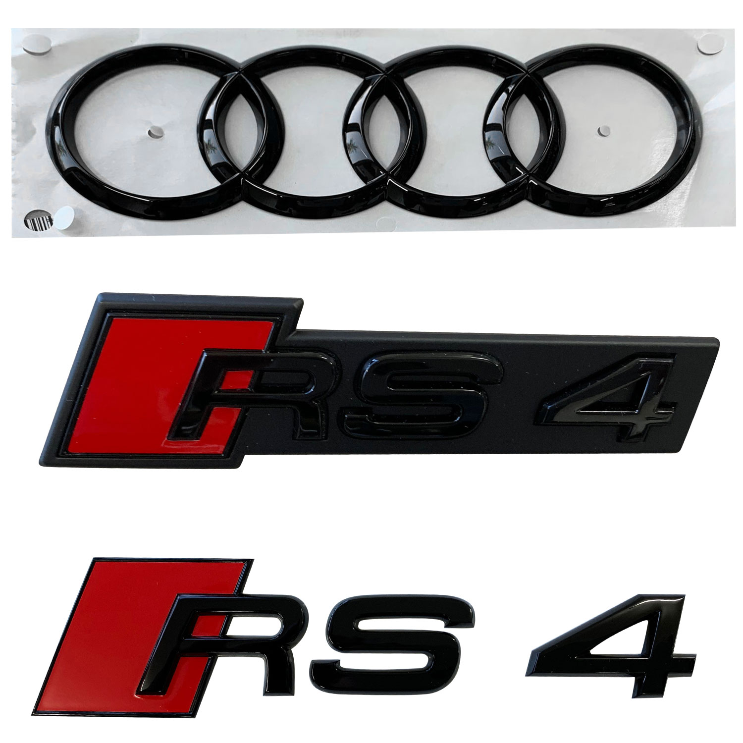 Original Audi RS4 Black Edition PAKET Schwarz Emblem Kühlergrill + Heck + Ringe