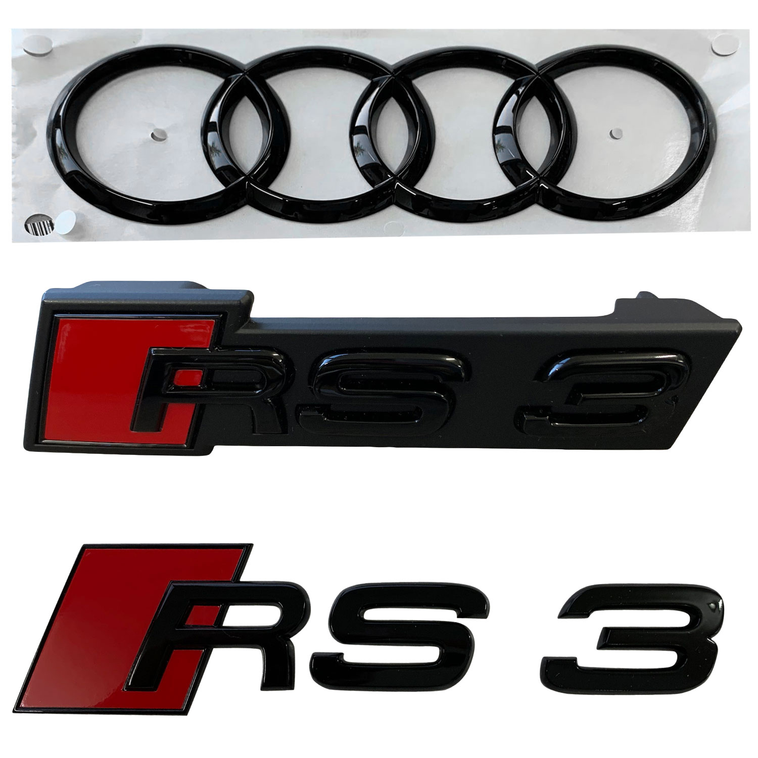 Original Audi RS3 Black Edition PAKET Schwarz Emblem Kühlergrill + Heck + Ringe