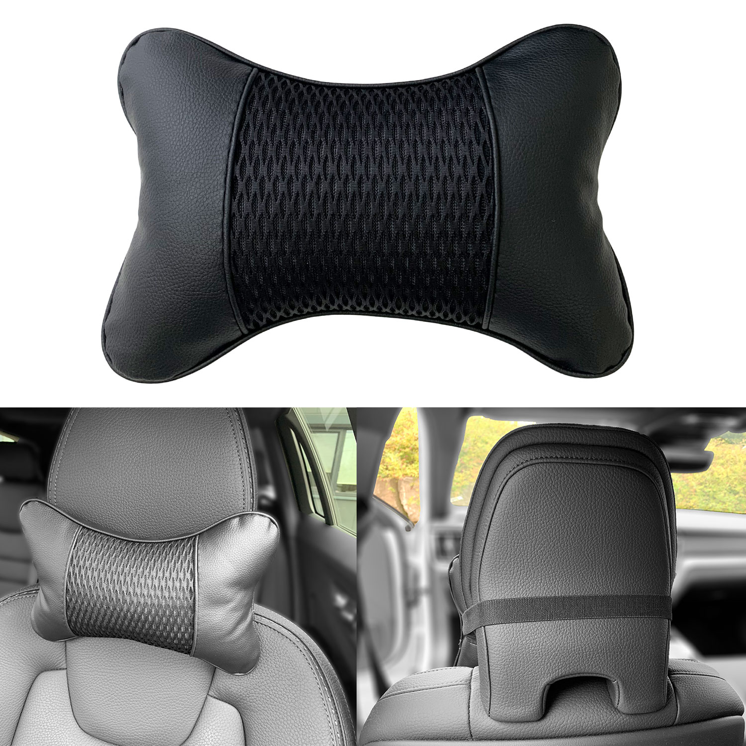 1x Auto Kopfstützen Nackenkissen Kopf Reise SCHWARZ Kissen für viele Fahrzeuge