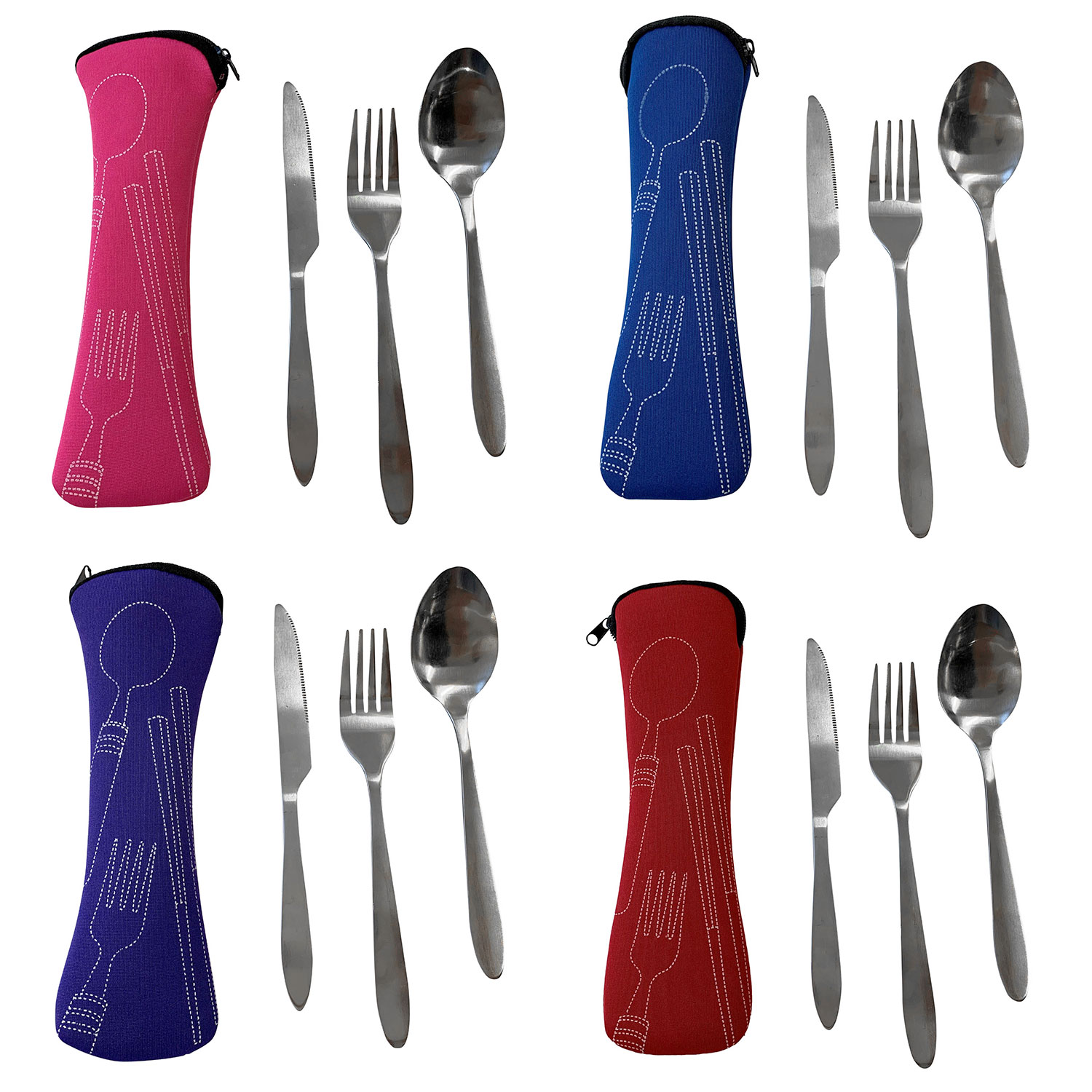 Reise Camping Besteck Messer Löffel Esslöffel Gabel Travel Outdoor Blau Rot Pink