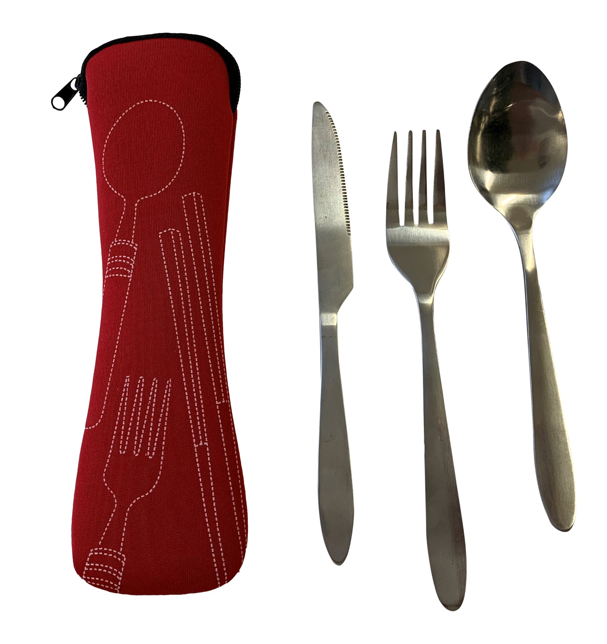 Reise Camping Besteck SET Messer Esslöffel Gabel Travel Outdoor Tasche in Rot