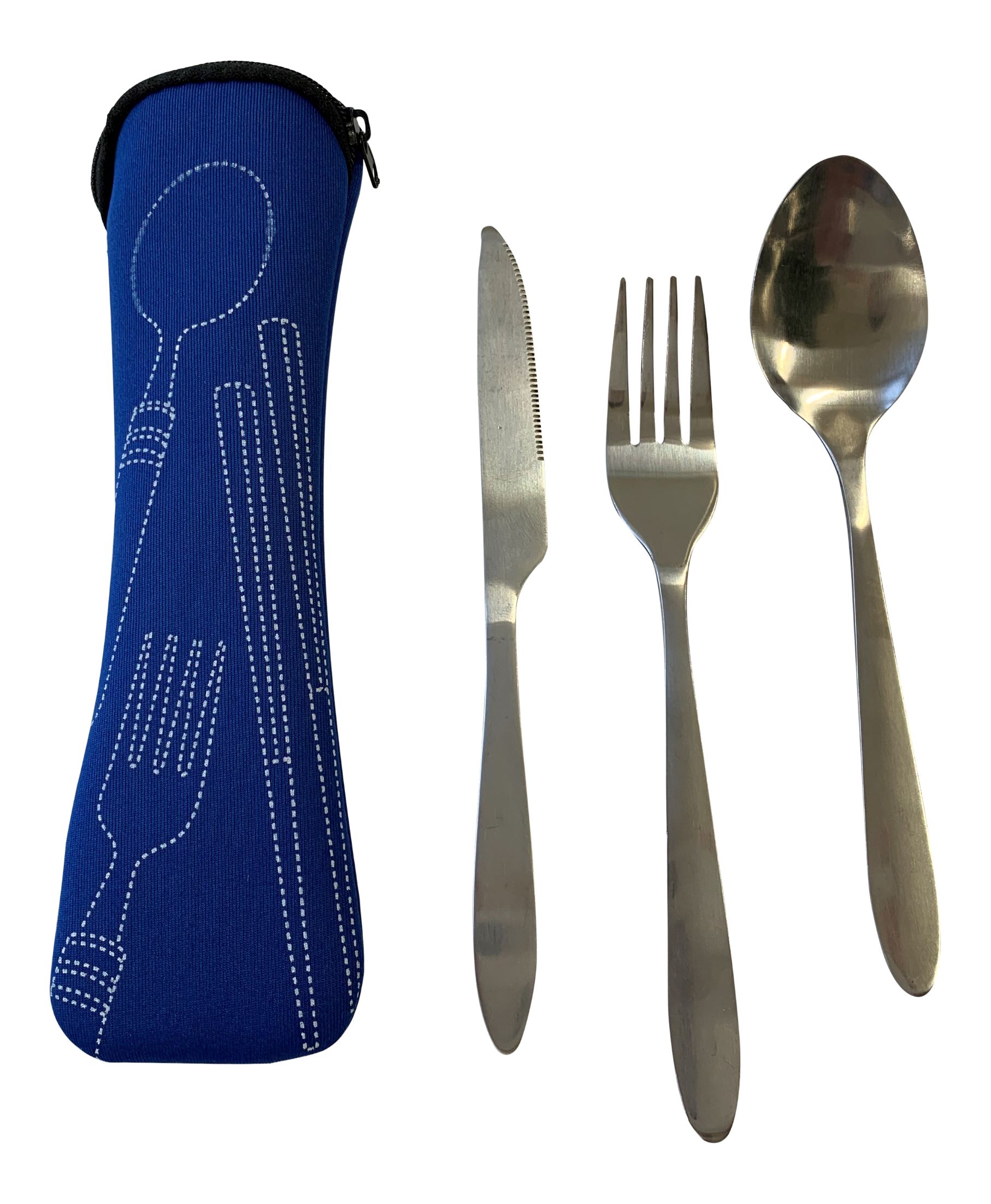 Reise Camping Besteck SET Messer Esslöffel Gabel Travel Outdoor Tasche in Blau