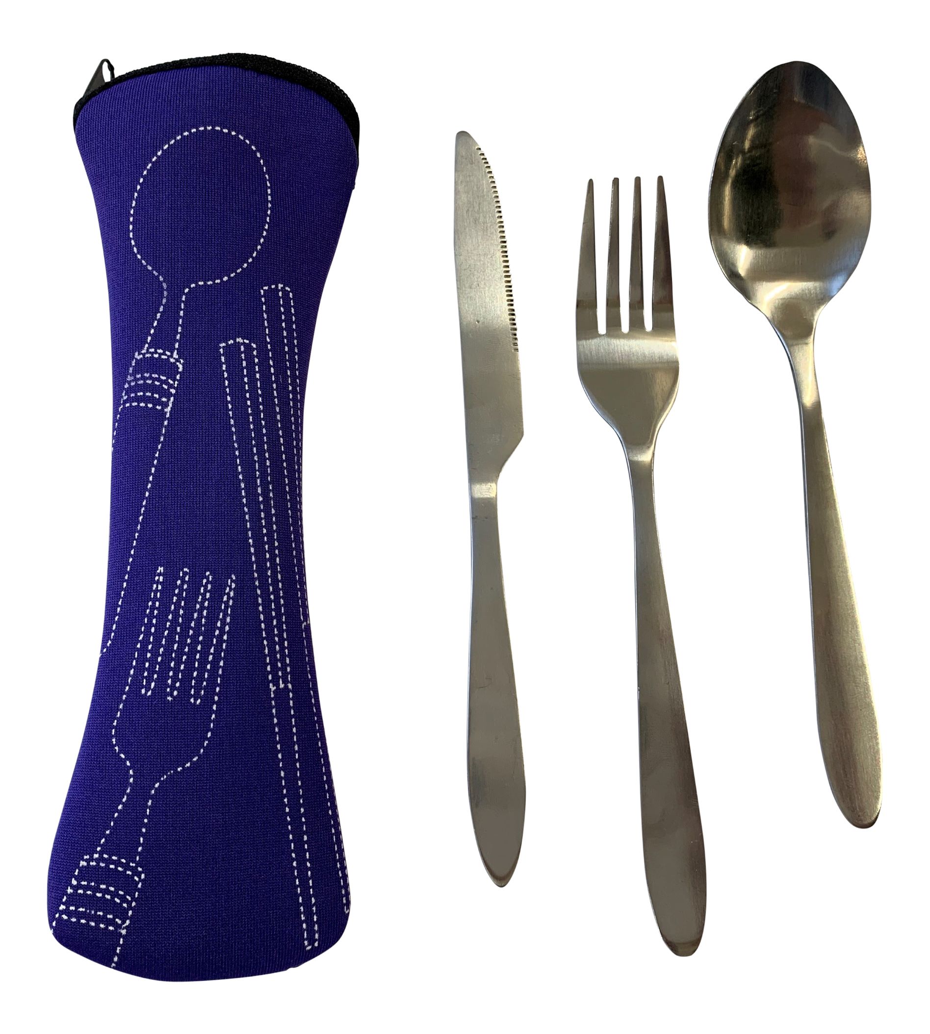 Reise Camping Besteck SET Tasche in Lila Messer Esslöffel Gabel Travel Outdoor