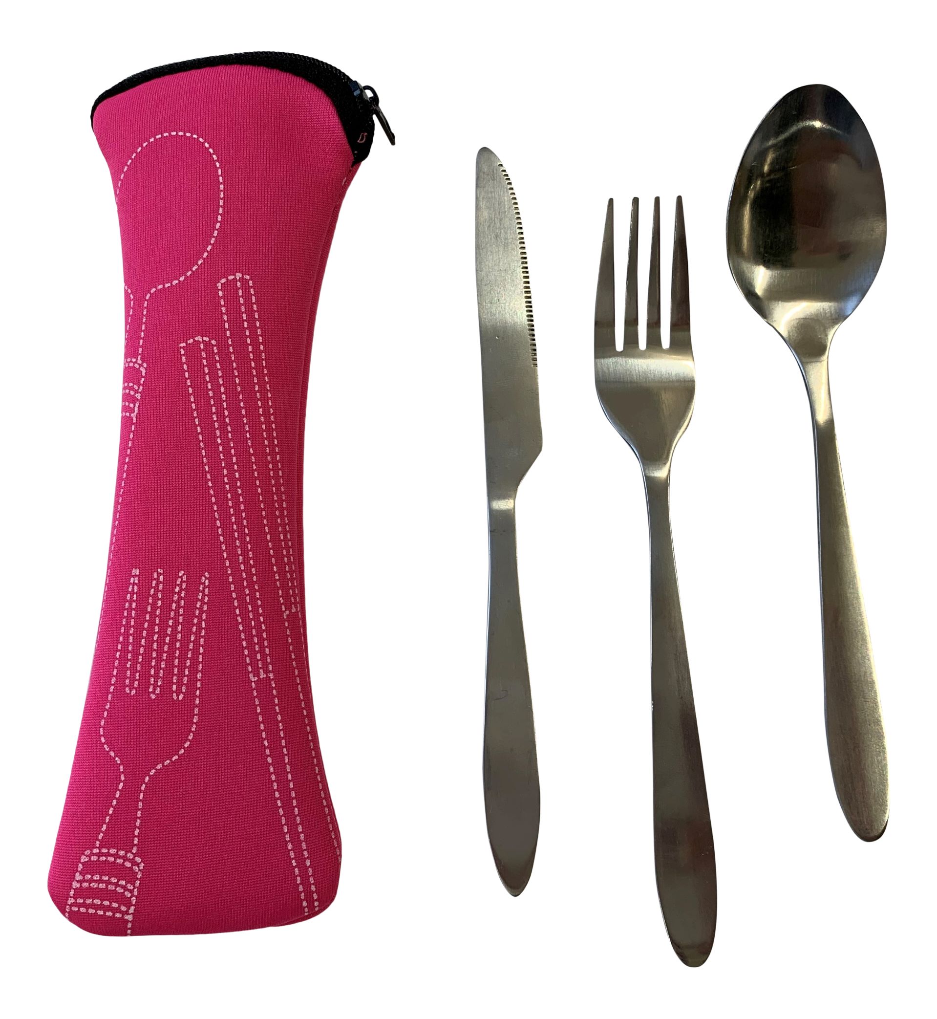 Reise Camping Besteck SET Tasche Pink Rosa Messer Esslöffel Gabel Travel Outdoor
