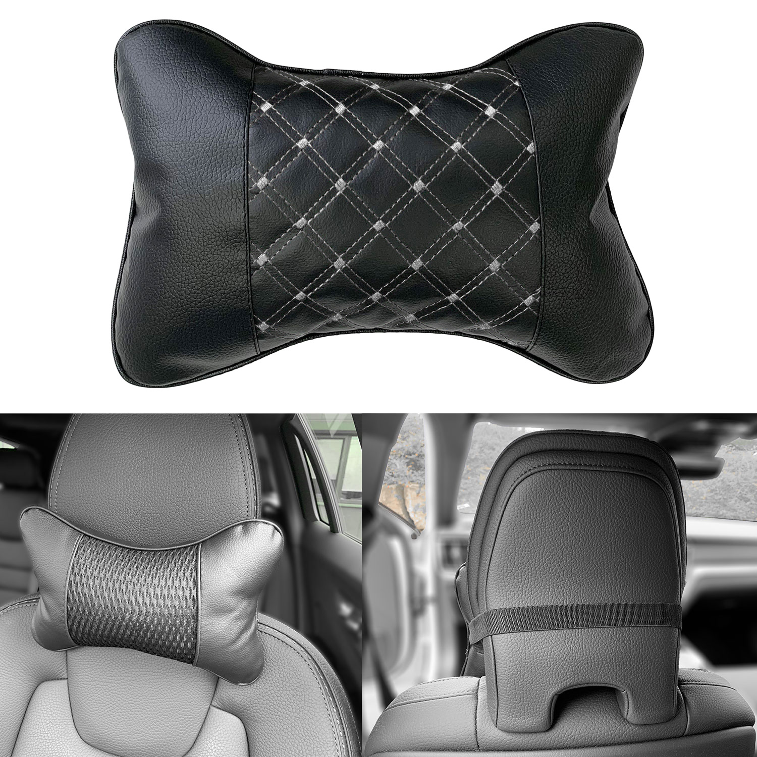 1x Auto Kopfstützen Nackenkissen Kopf Reise SCHWARZ Weiß Kissen viele Fahrzeuge