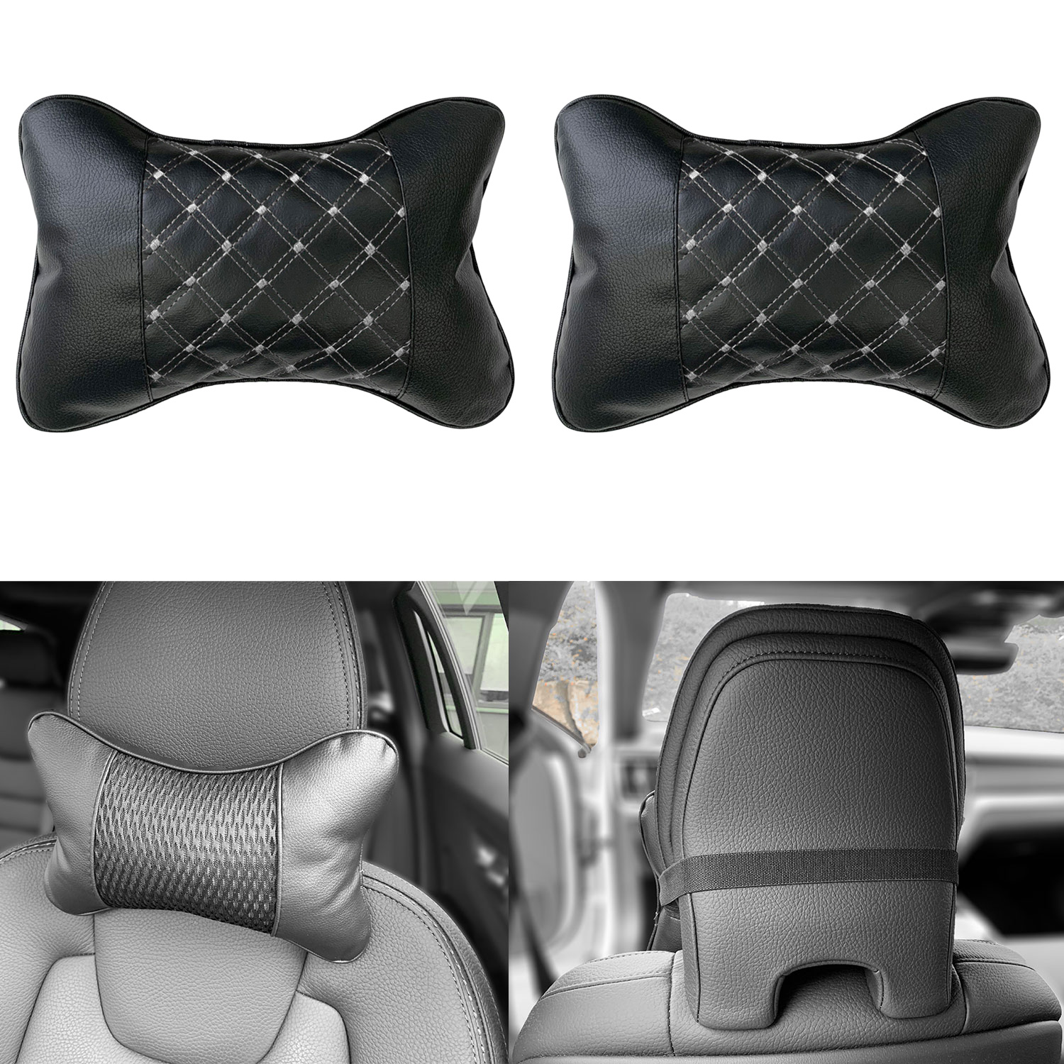 2x Kopfstützen Nackenkissen Auto Kopf Reise SCHWARZ Weiß Kissen viele Fahrzeuge