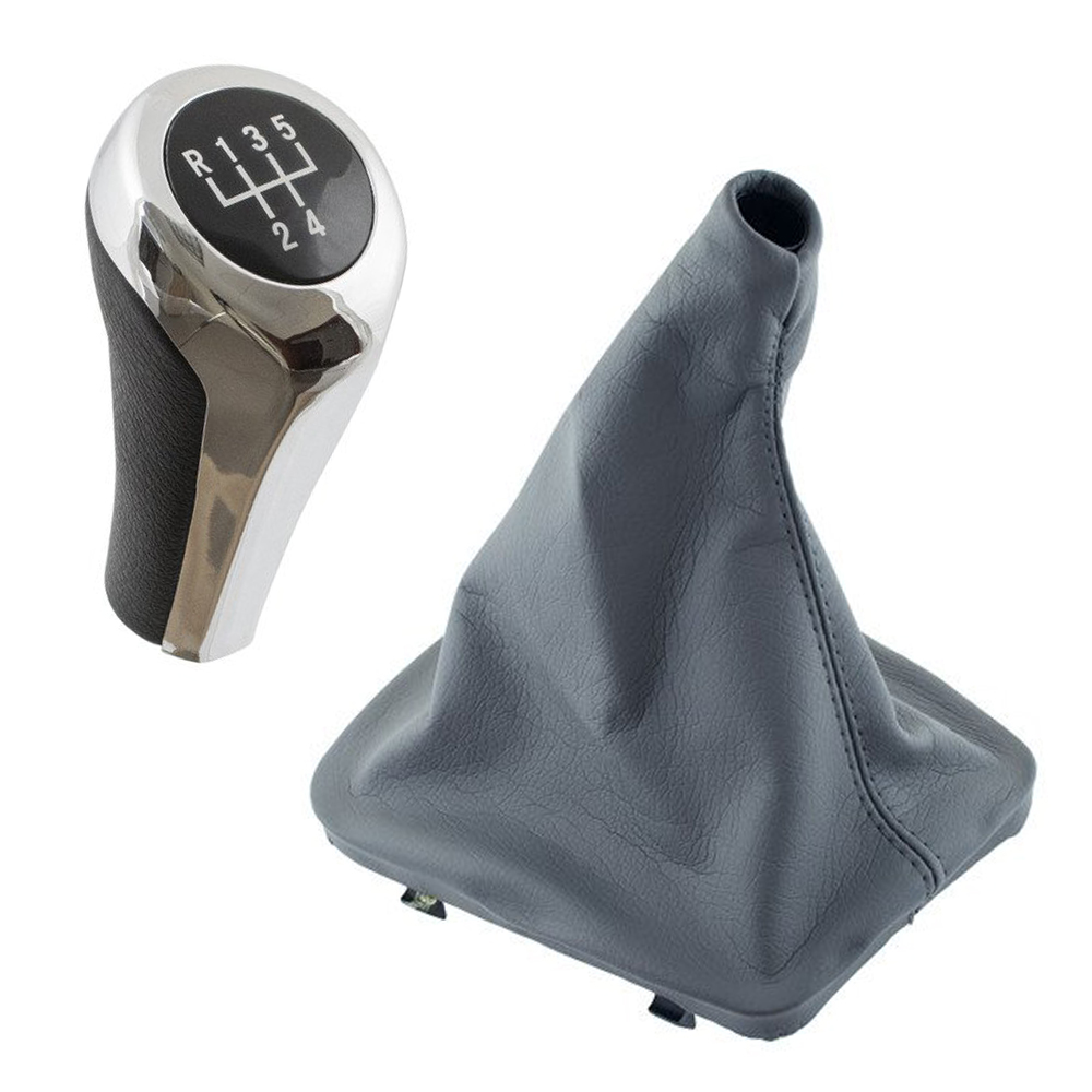 Schaltknauf Chrom Silber 5-Gang + Schaltmanschette GRAU für BMW E46 1998-2005