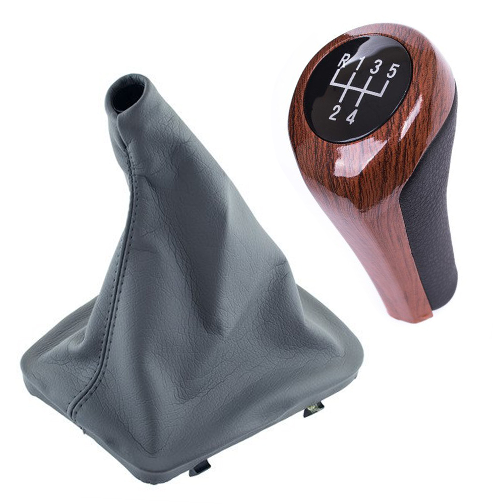 5-Gang Schaltknauf Holz Design + Schaltmanschette GRAU für BMW E46 1998-2005