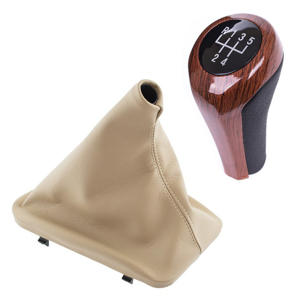 5-Gang Schaltknauf Holz Design + Schaltmanschette BEIGE für BMW E46 1998-2005