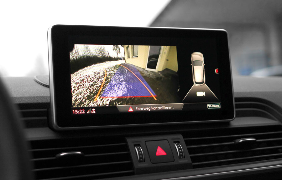 Original Kufatec Komplett- Set Nachrüstung Rückfahrkamera + Kabelbaum + Codier Dongle für Audi Q5 FY