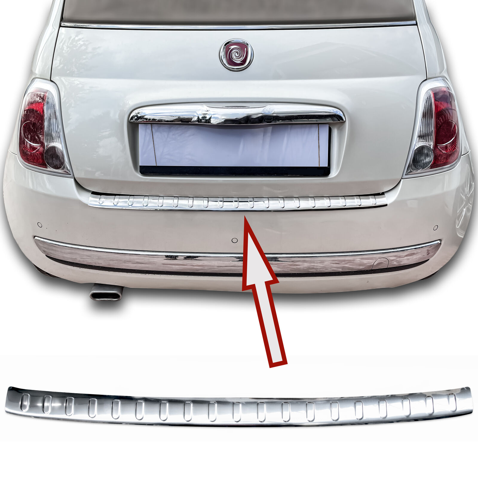 Edelstahl Ladekantenschutz Chrom Stoßstange Schutz Abdeckung mit Abkantung für Fiat 500 / 500C ab 2007-2015