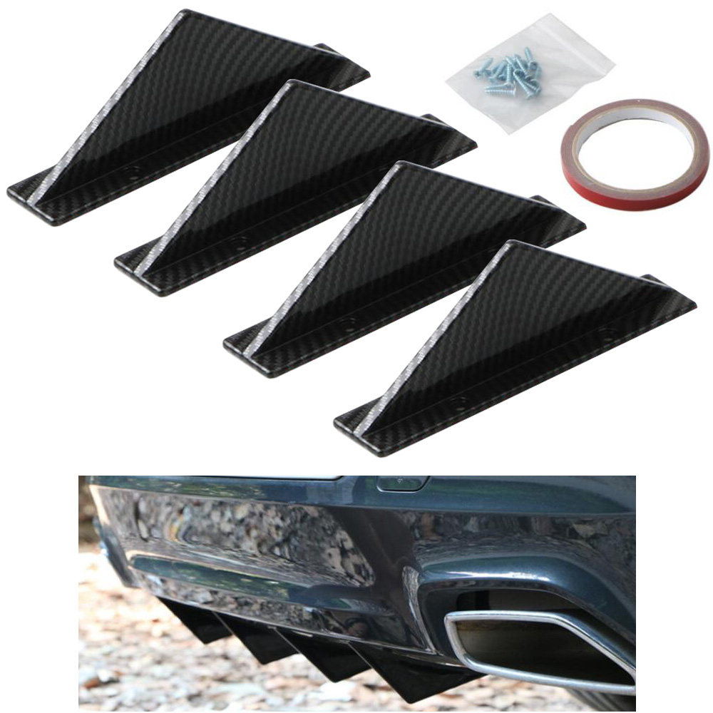 4x Shark Fin für Heckstoßstange / Diffusor in Carbon Optik (gerade Bauform) für alle Fahrzeuge