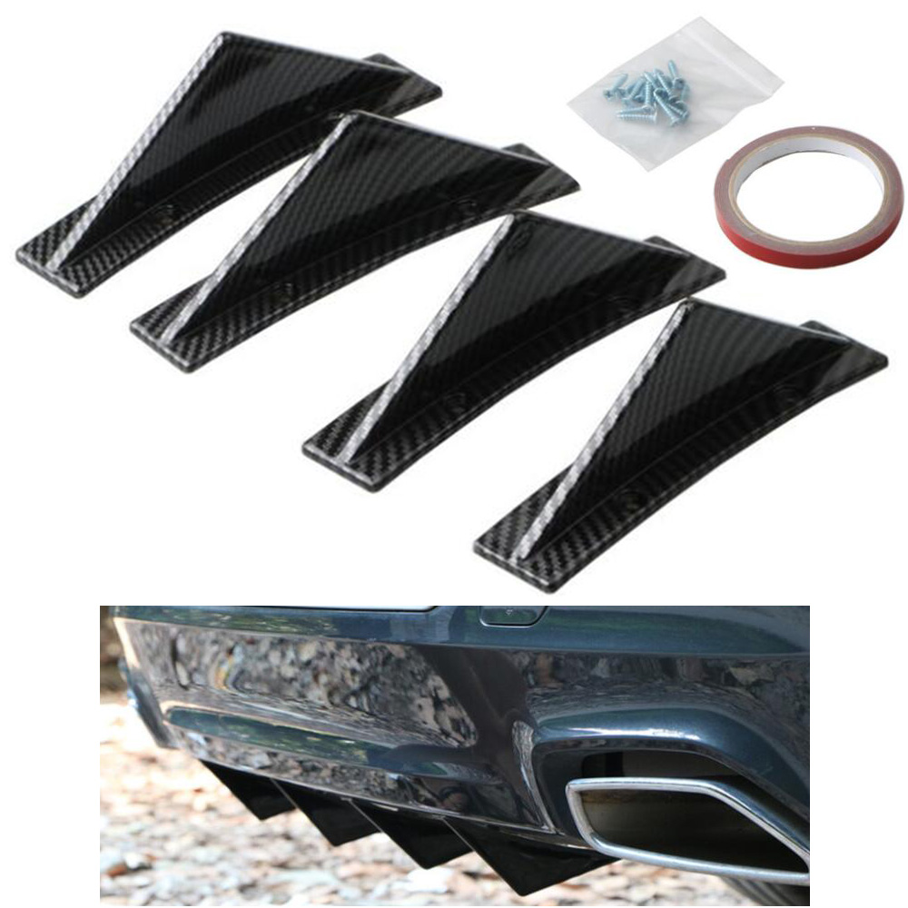 4x Shark Fin für Heckstoßstange / Diffusor in Carbon Optik (gebogene Bauform) für alle Fahrzeuge