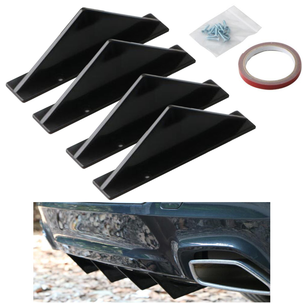 4x Shark Fin für Heckstoßstange / Diffusor in Schwarz (gerade Bauform) für alle Fahrzeuge