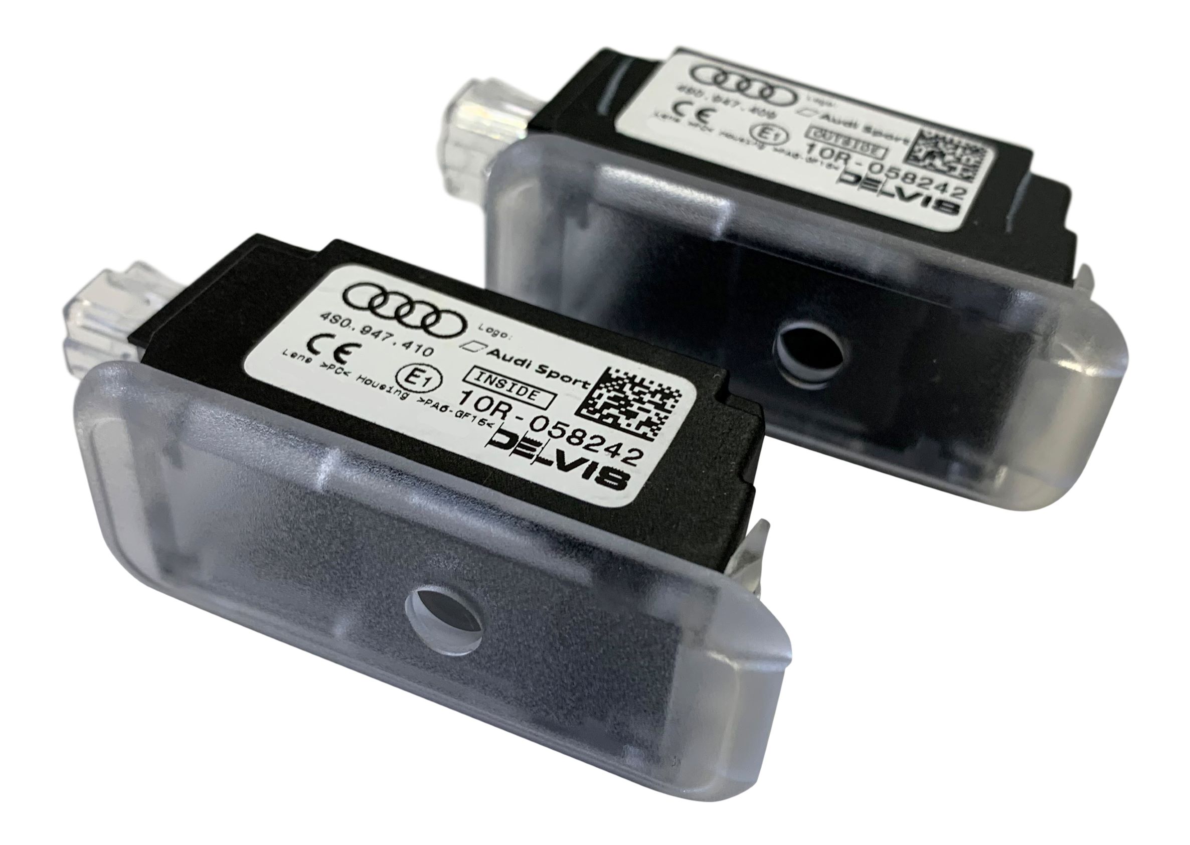 Original Audi RS LED Einstiegsbeleuchtung Logo Türe Projektor SET Links + Rechts inklusive Adapter SET 4S0947409G + 4S0947410G für viele Audi