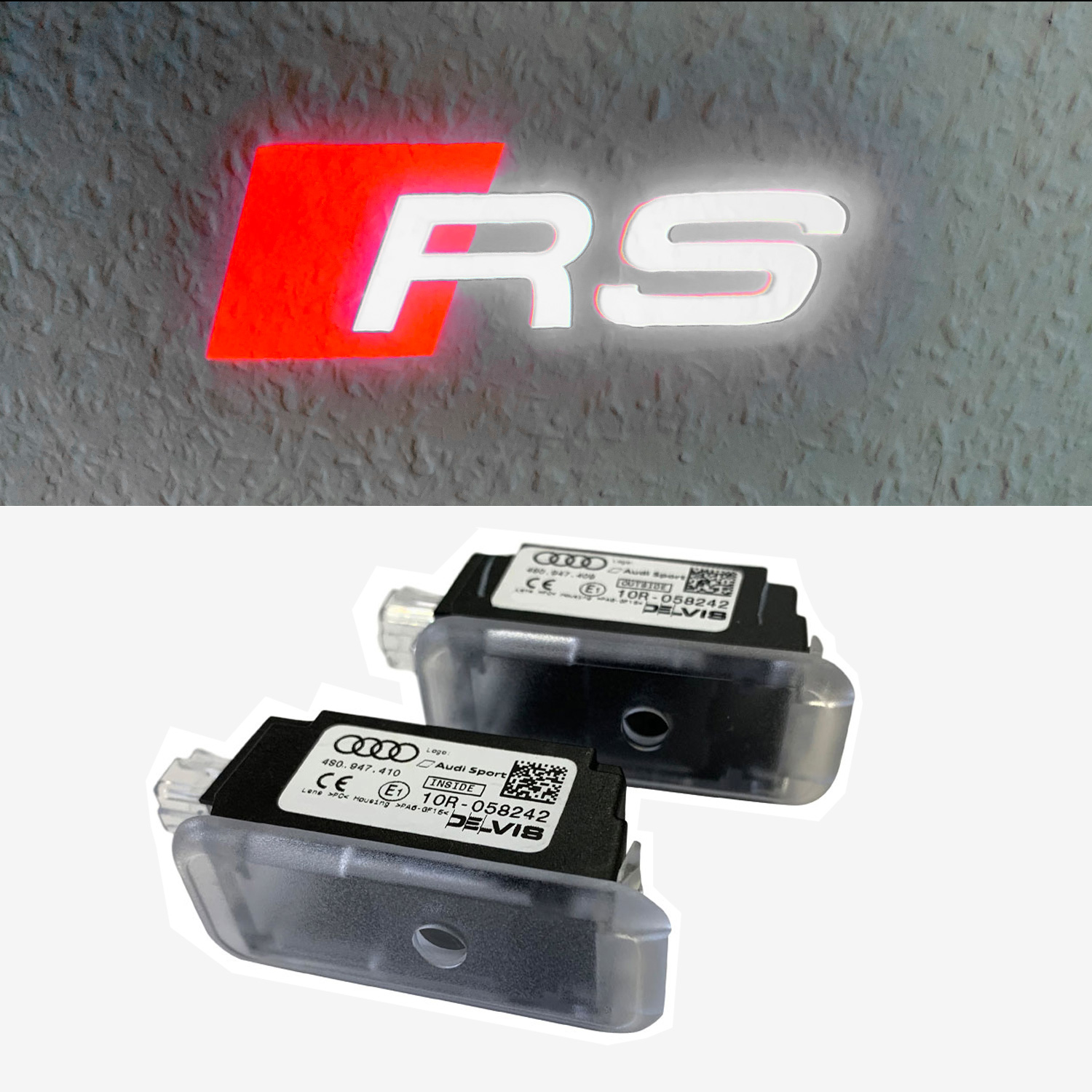 Original Audi RS LED Einstiegsbeleuchtung Logo Türe Projektor SET Links + Rechts 4S0947409G + 4S0947410G für Audi R8 4S / TT 8S / A3 8V